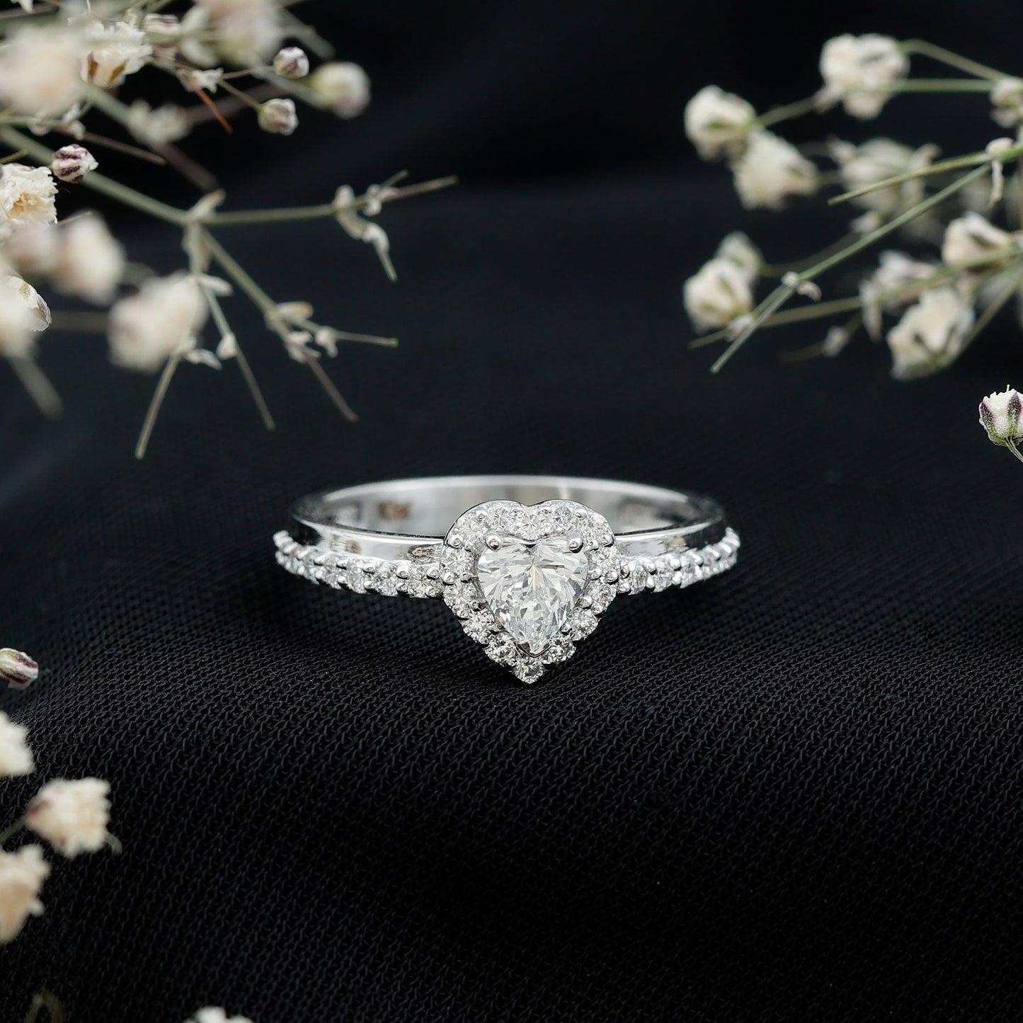 Heart Shape Moissanite Engagement Ring with Halo