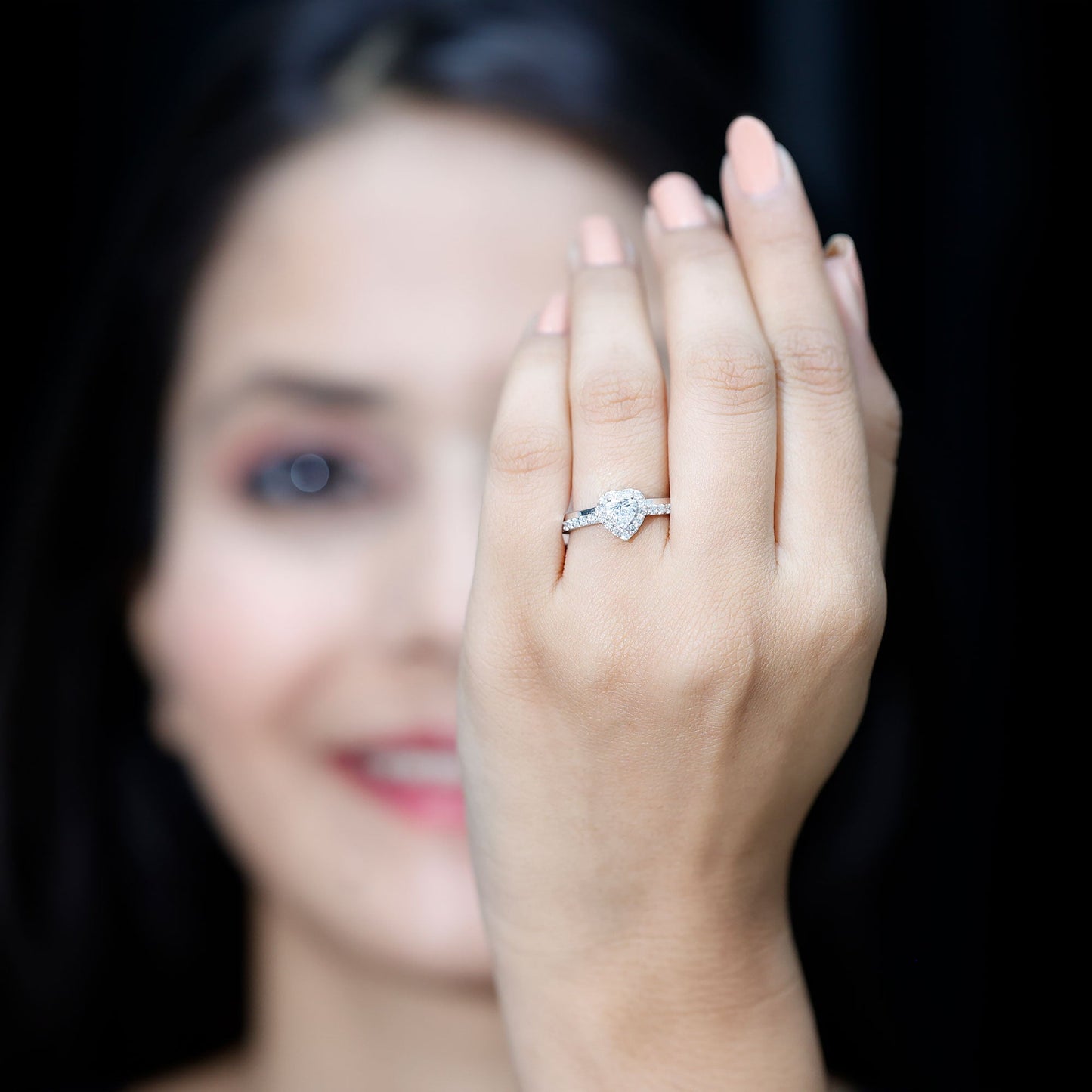 Heart Shape Moissanite Engagement Ring with Halo
