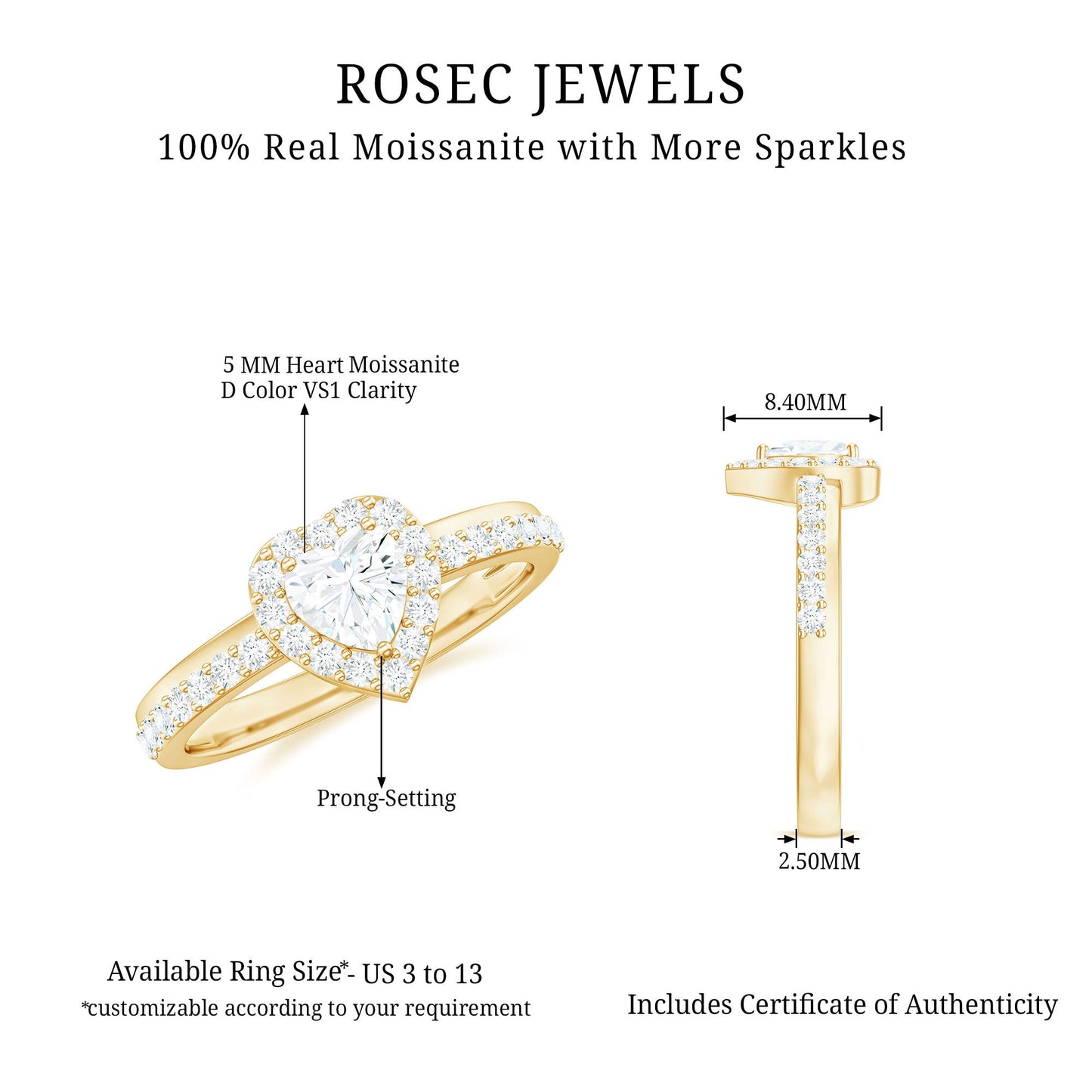 Heart Shape Moissanite Engagement Ring with Halo