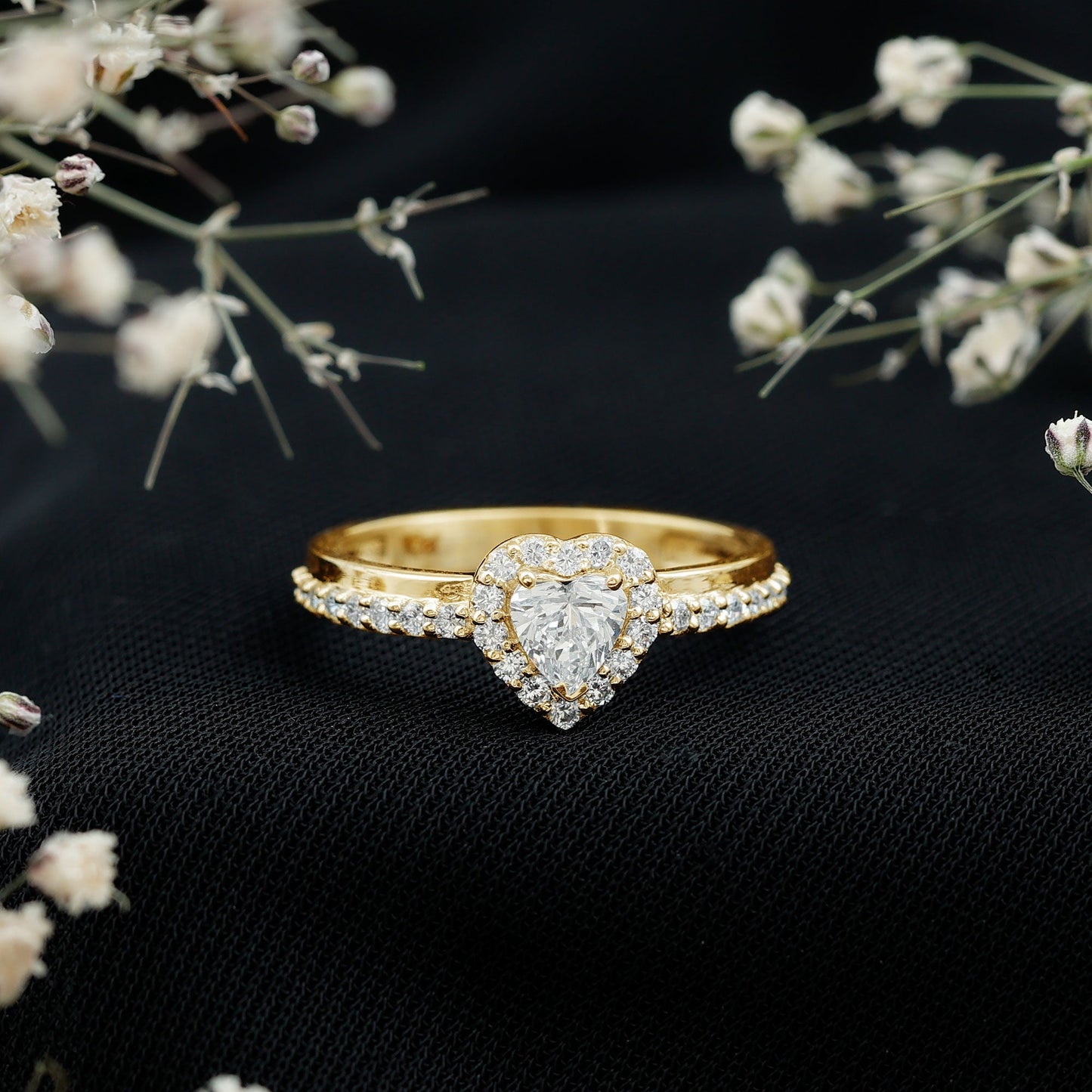 Heart Shape Moissanite Engagement Ring with Halo