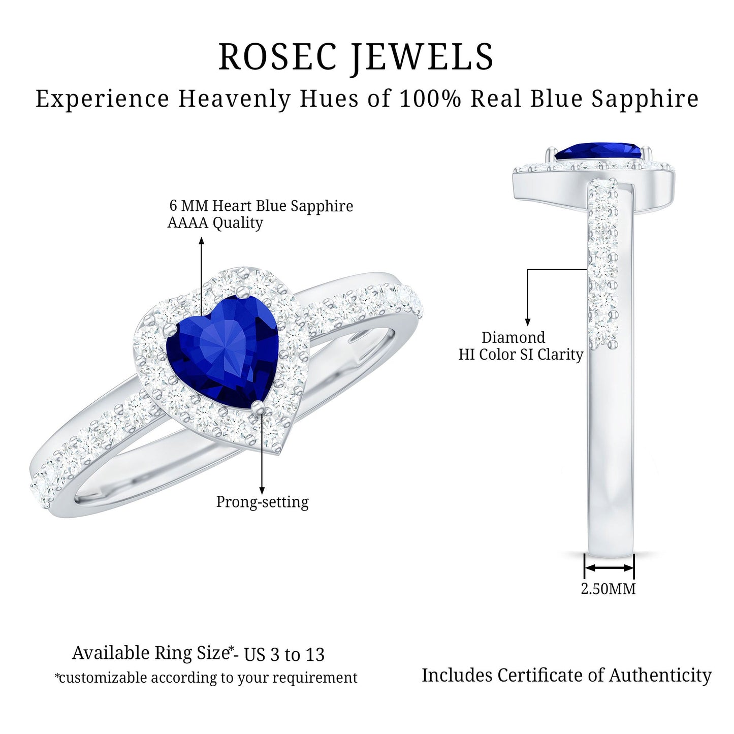 Certified 0.9 Carat Lab Grown Blue Sapphire Heart Engagement Ring with Diamond Halo