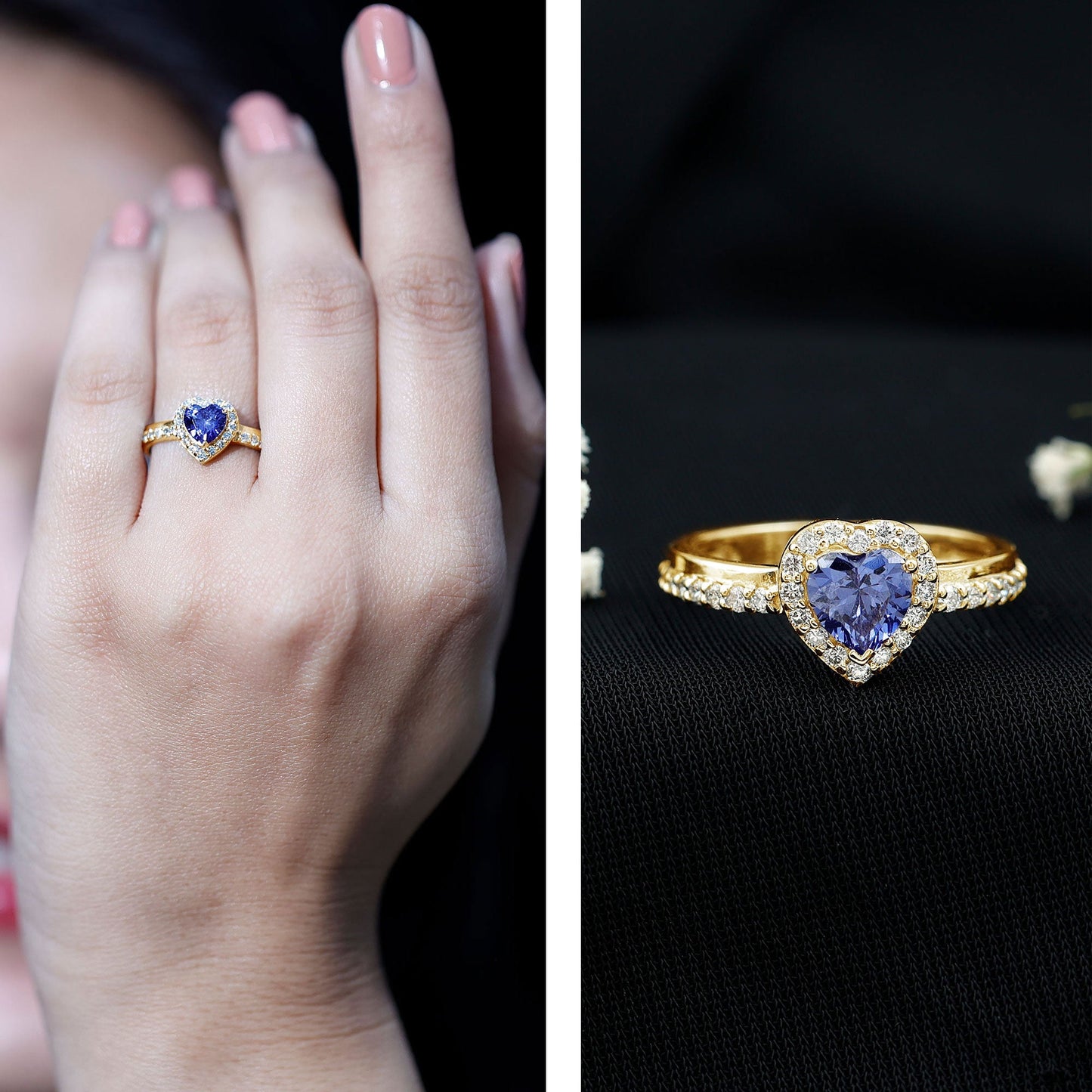 Certified 0.9 Carat Lab Grown Blue Sapphire Heart Engagement Ring with Diamond Halo