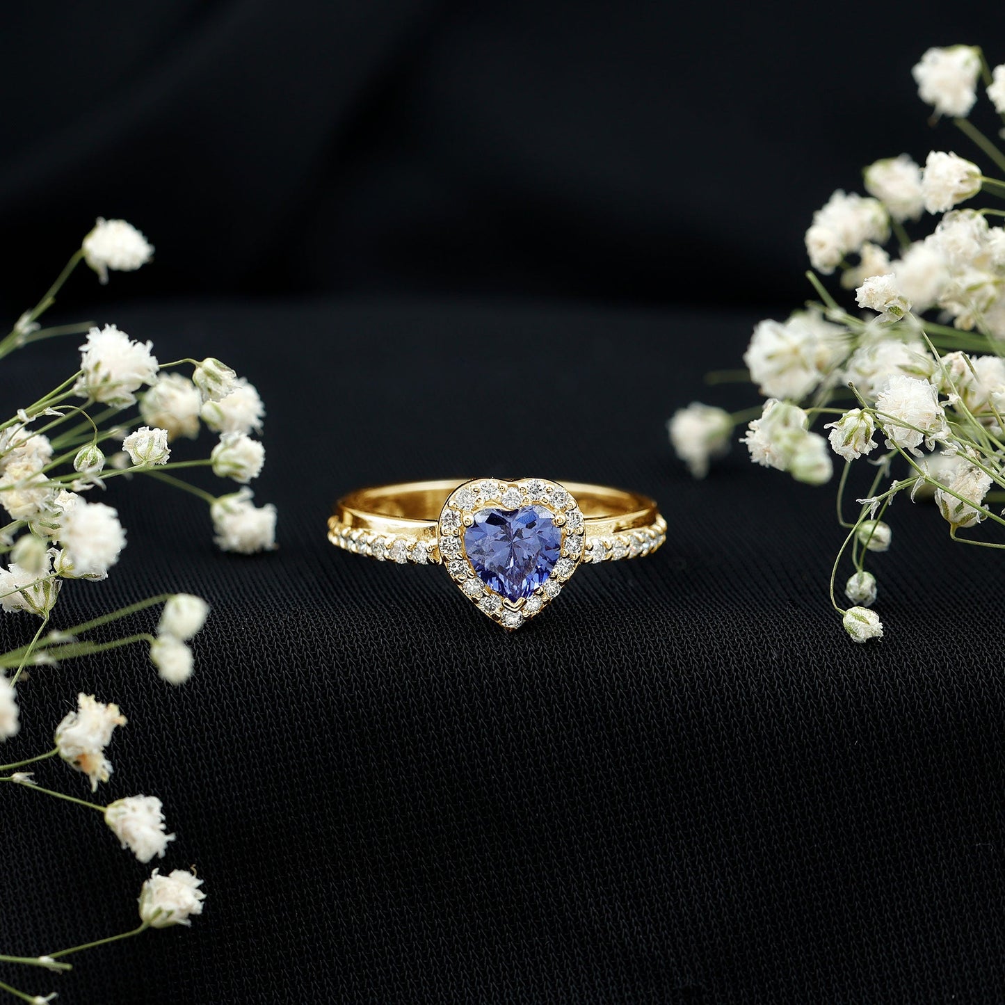 Certified 0.9 Carat Lab Grown Blue Sapphire Heart Engagement Ring with Diamond Halo