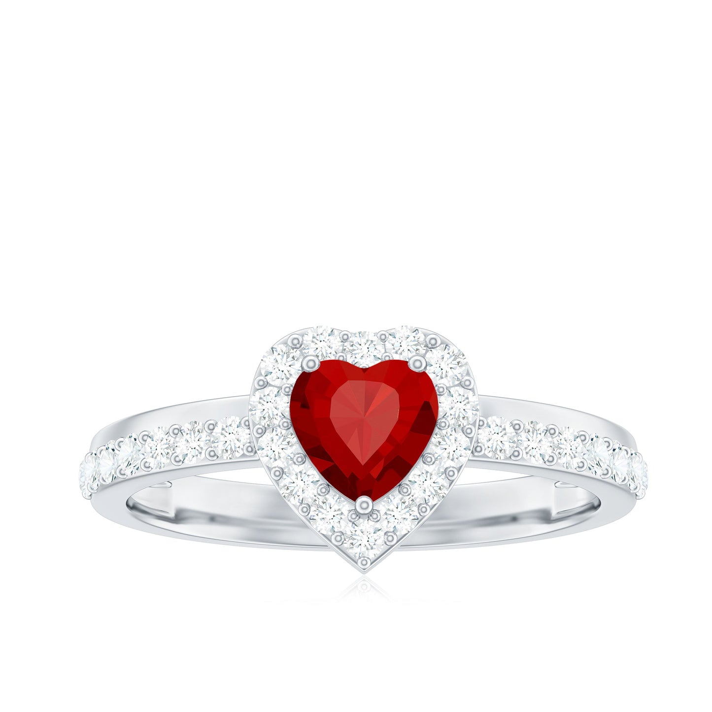 Lab Created Ruby Heart Promise Ring with Diamond Halo