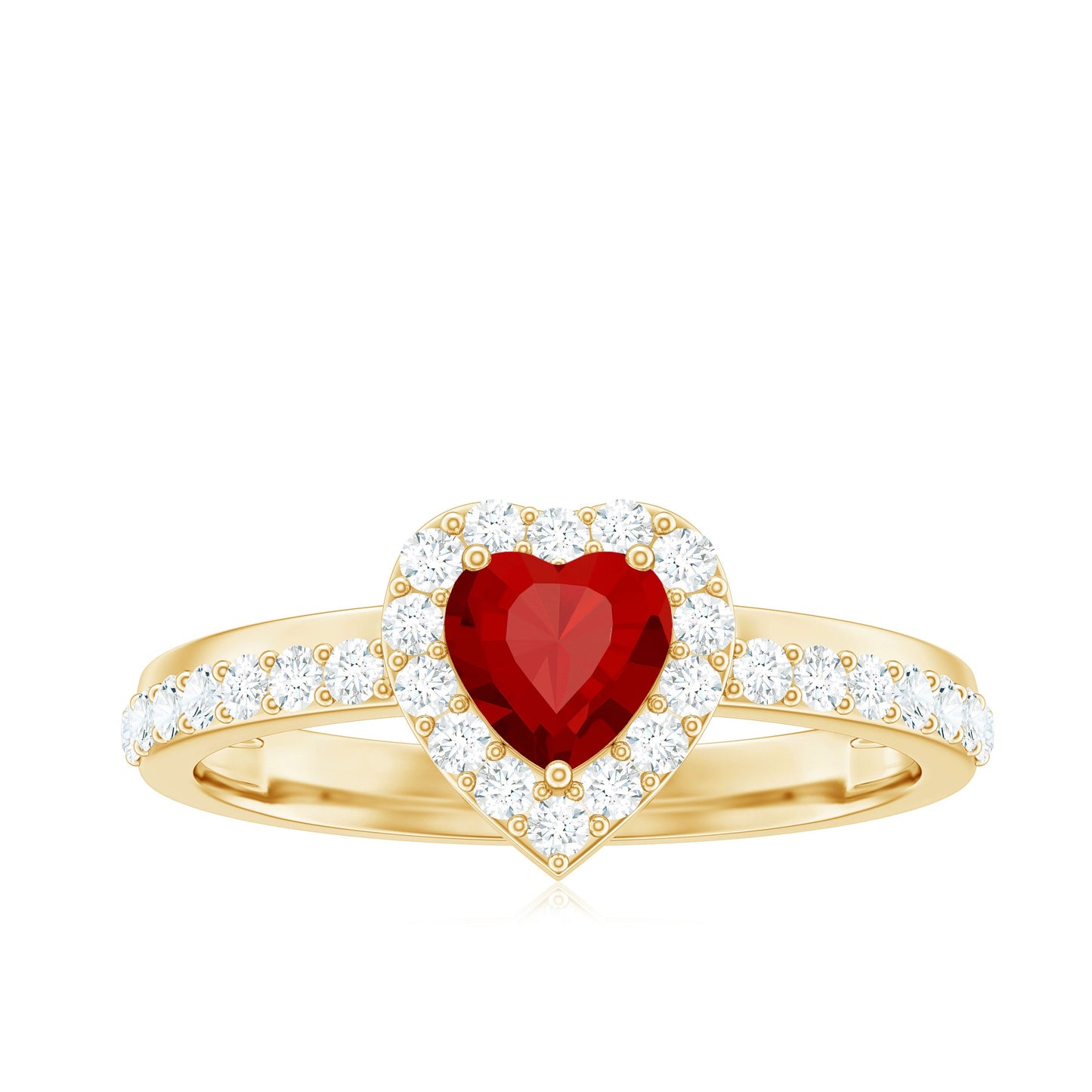 Lab Created Ruby Heart Promise Ring with Diamond Halo