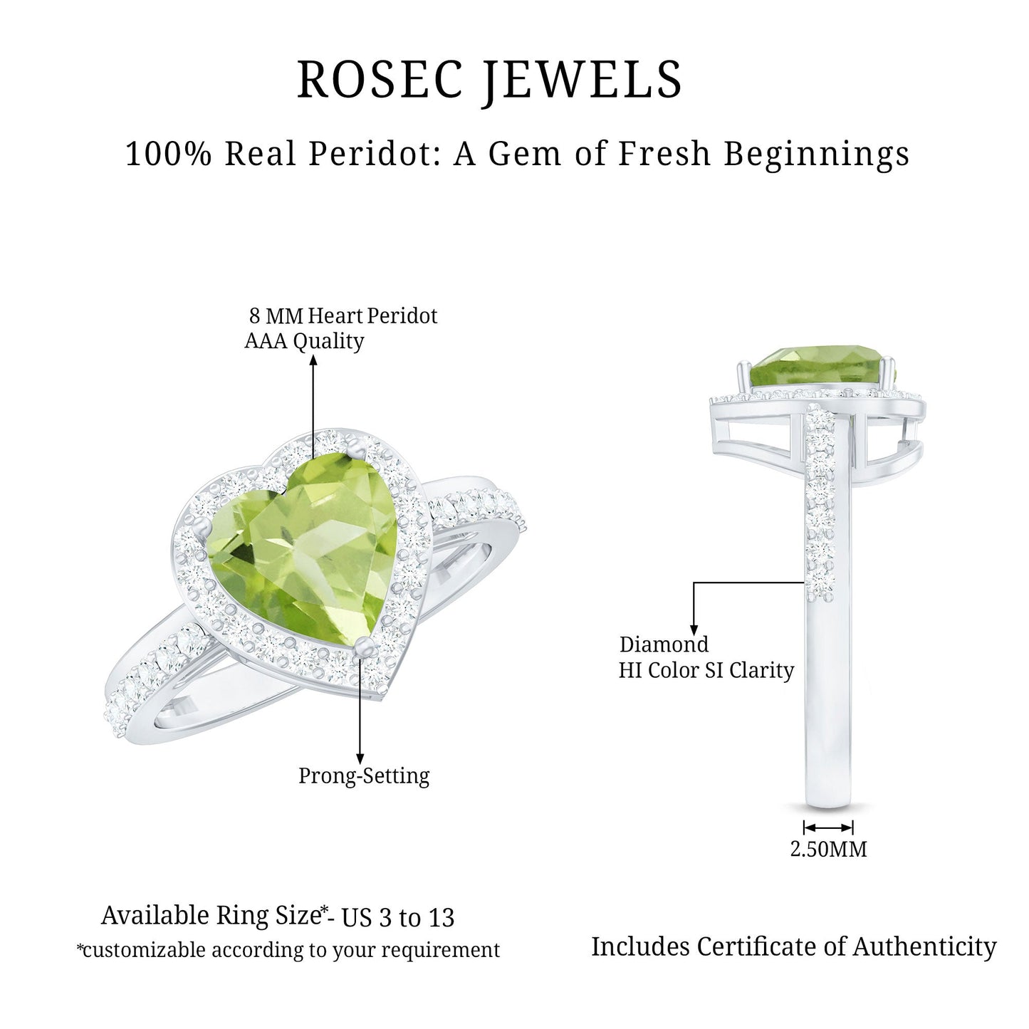 Natural 2 Carat Peridot Heart Engagement Ring with Diamond Halo