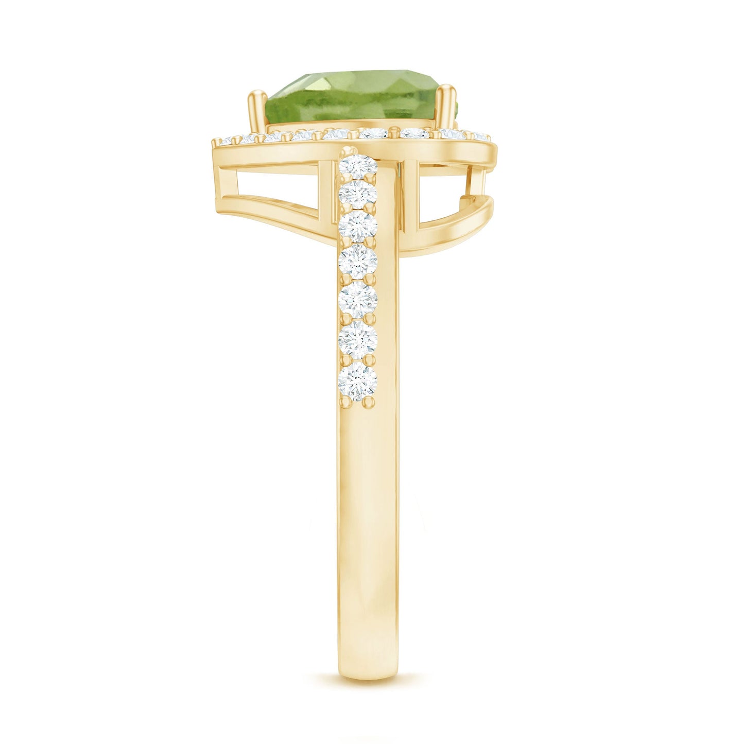 Natural 2 Carat Peridot Heart Engagement Ring with Diamond Halo