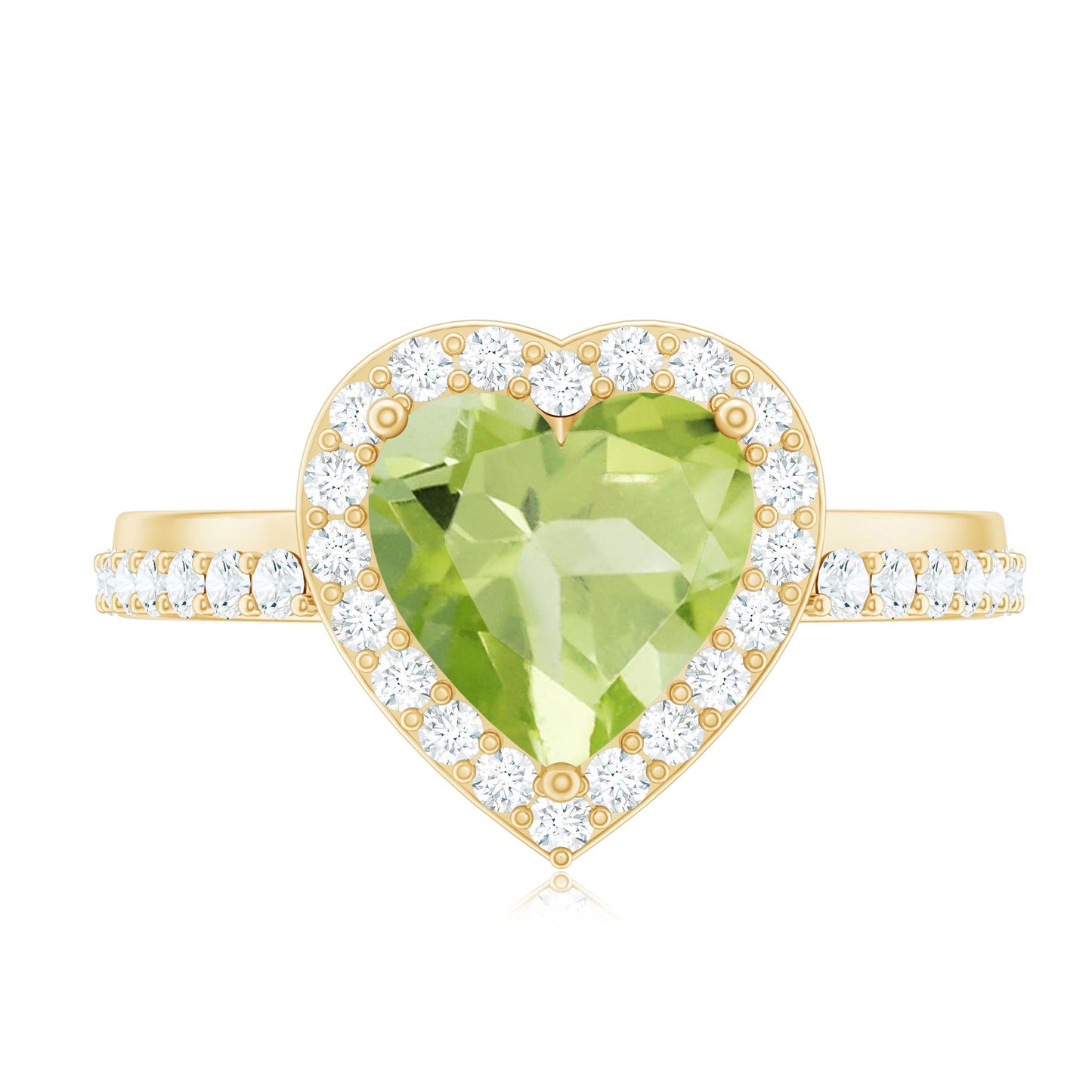 Natural 2 Carat Peridot Heart Engagement Ring with Diamond Halo