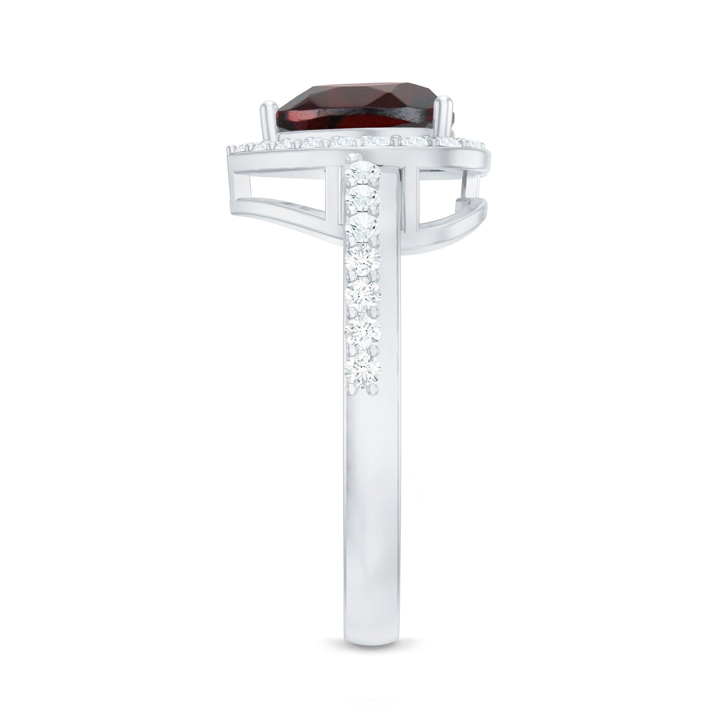 Natural Garnet Heart Shaped Engagement Ring with Diamond Halo