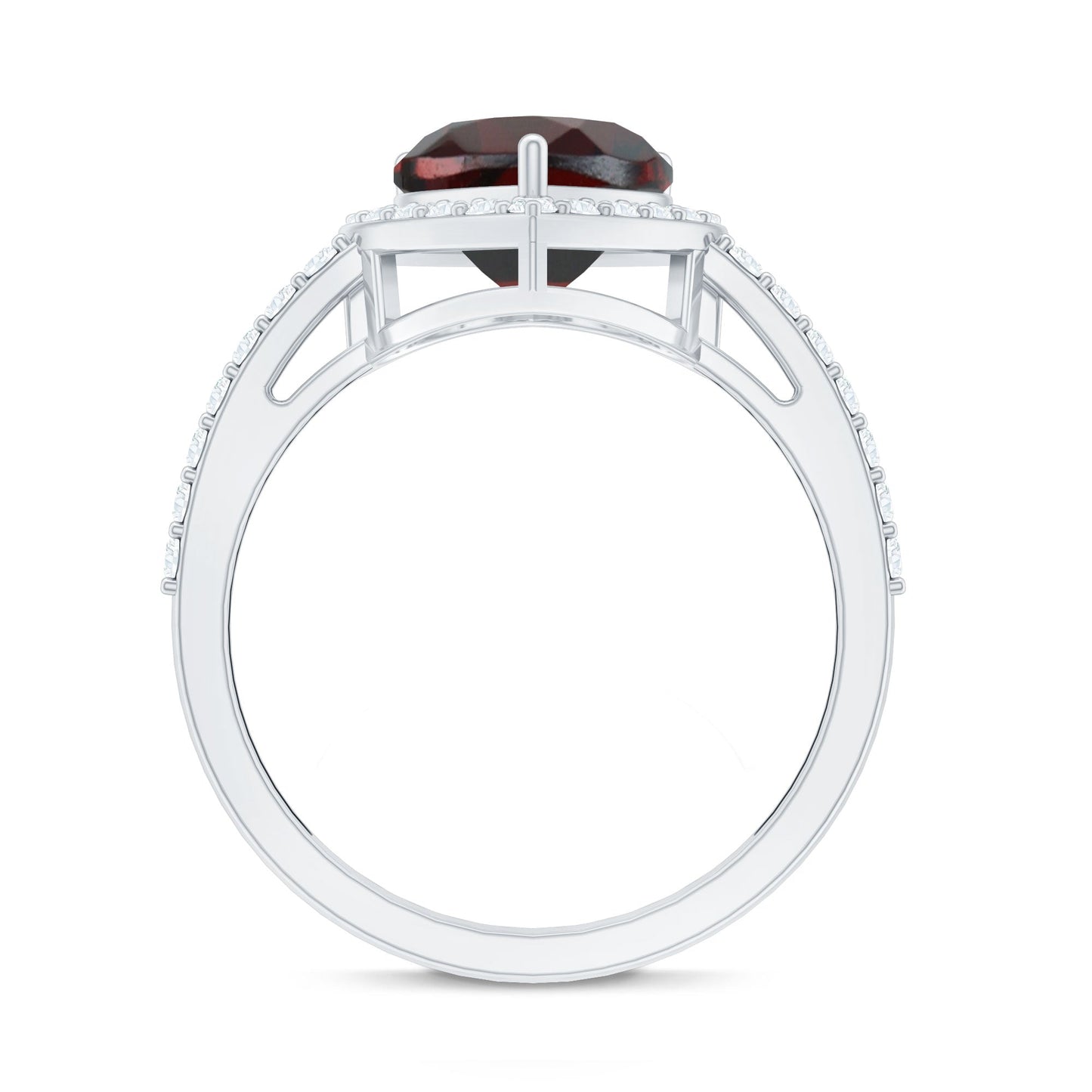 Natural Garnet Heart Shaped Engagement Ring with Diamond Halo
