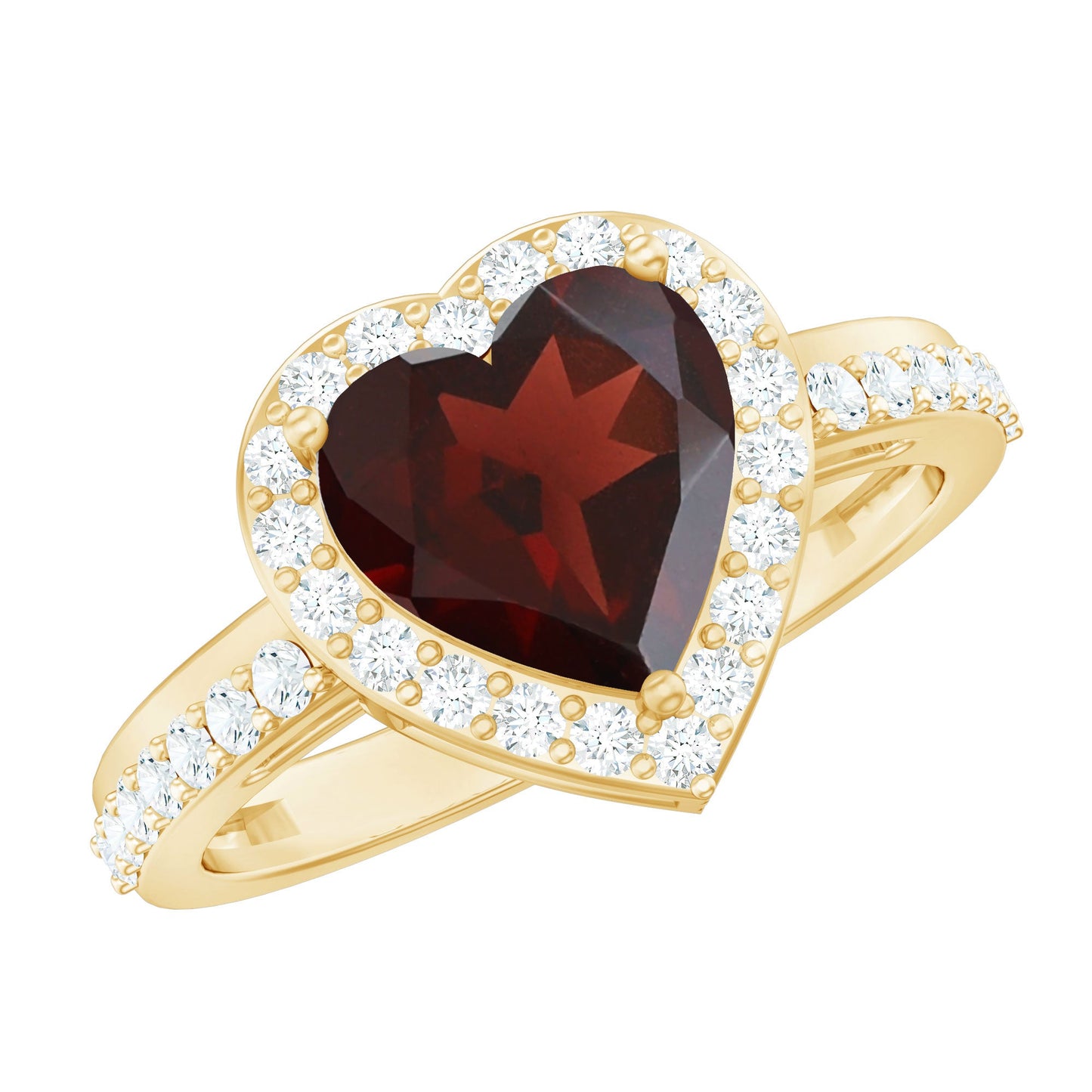 Natural Garnet Heart Shaped Engagement Ring with Diamond Halo