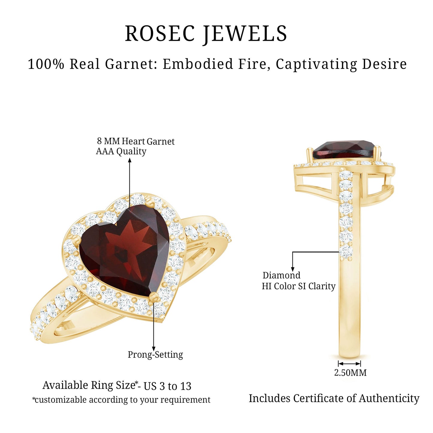 Natural Garnet Heart Shaped Engagement Ring with Diamond Halo
