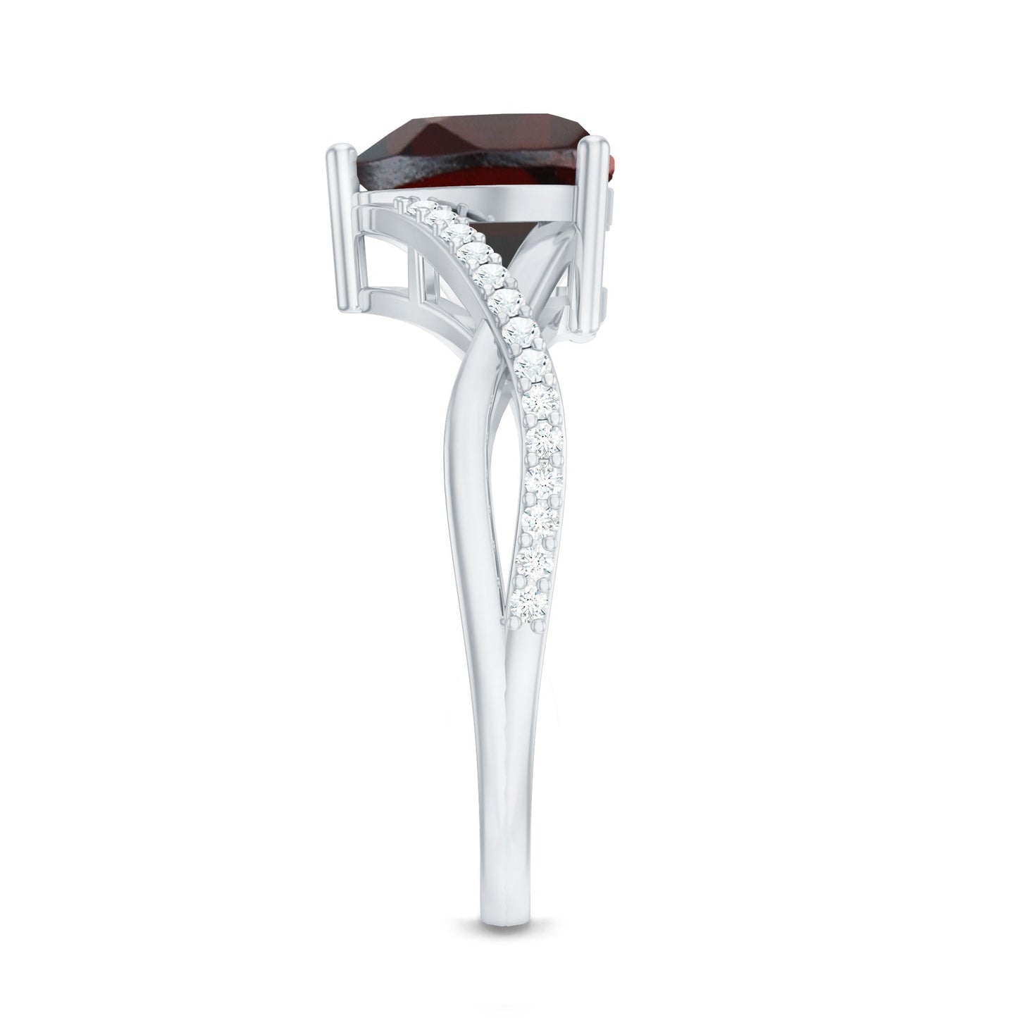 Natural Garnet Heart Shaped Engagement Ring with Diamond Crossover Shank