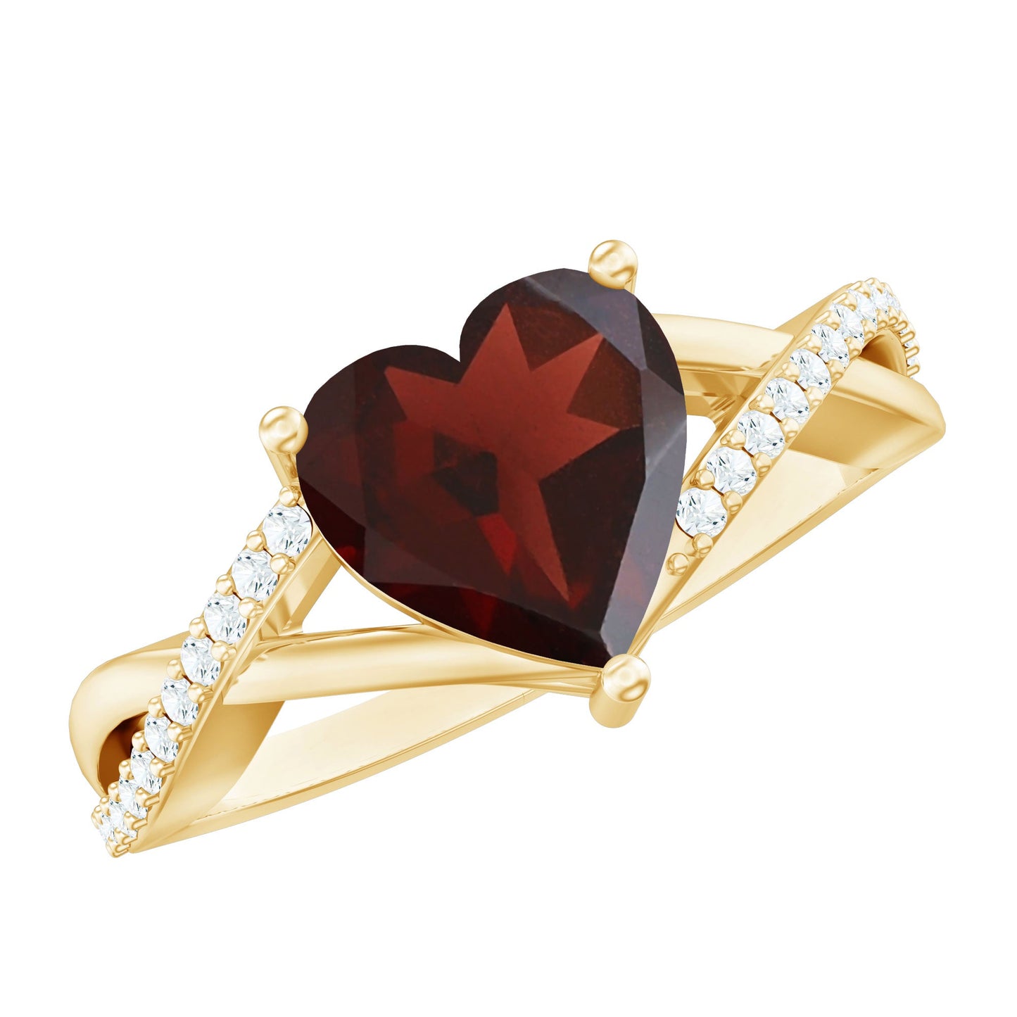 Natural Garnet Heart Shaped Engagement Ring with Diamond Crossover Shank