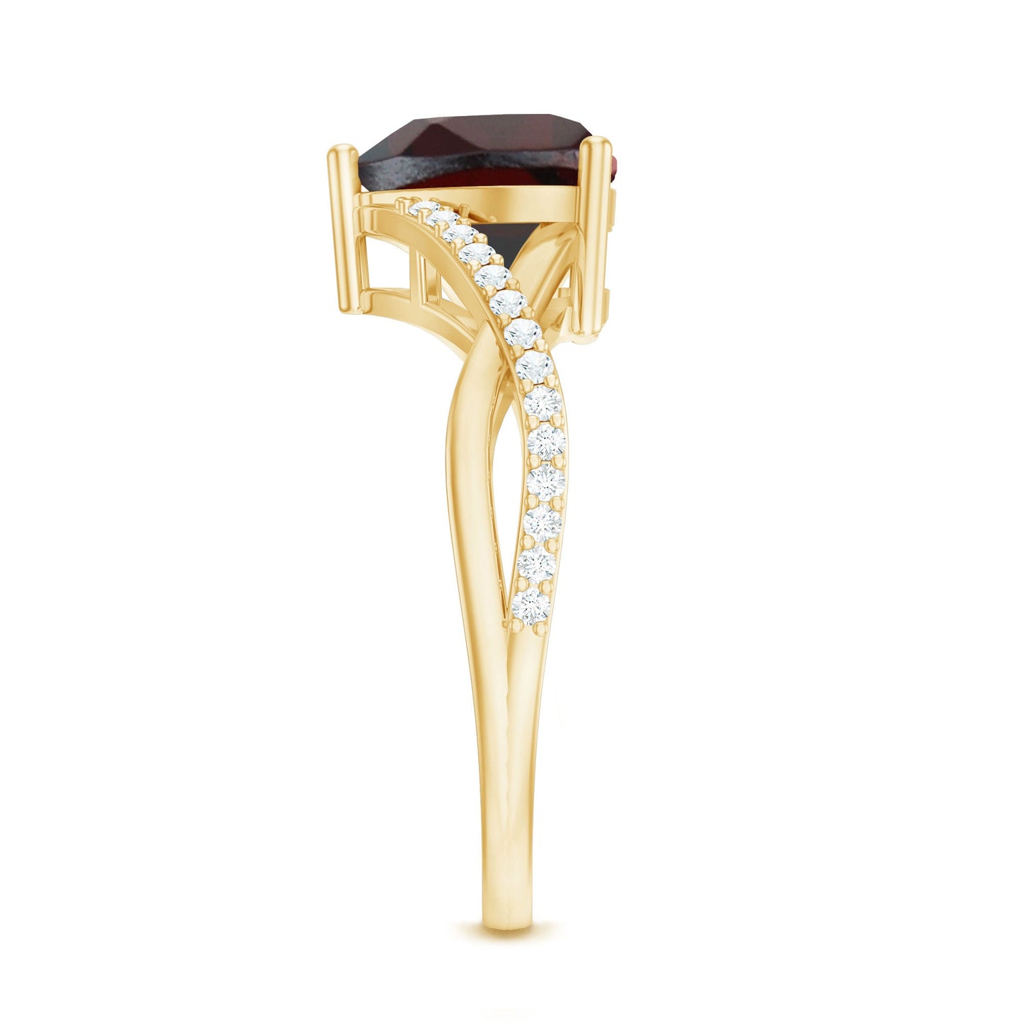 Natural Garnet Heart Shaped Engagement Ring with Diamond Crossover Shank