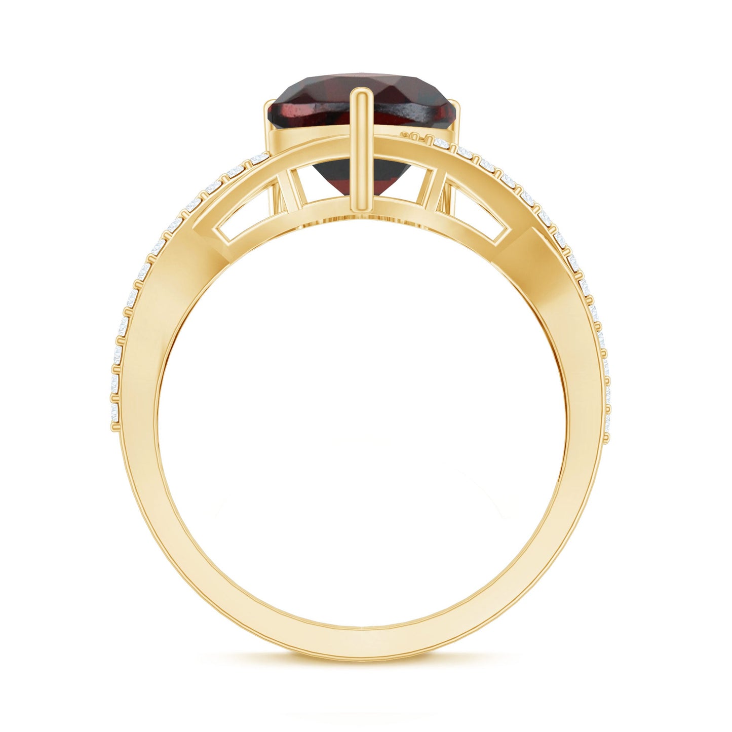 Natural Garnet Heart Shaped Engagement Ring with Diamond Crossover Shank