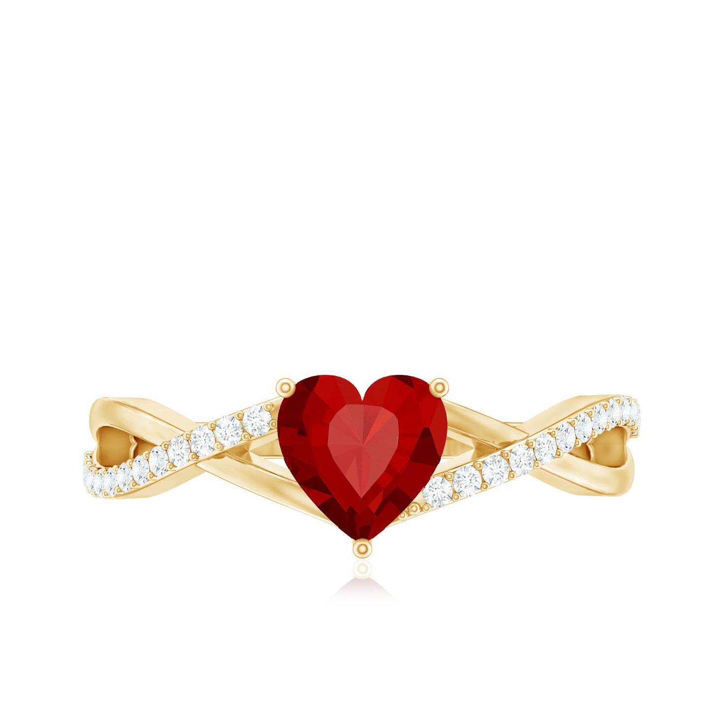 Lab Created Ruby and Diamond Heart Engagement Ring in Crossover Band