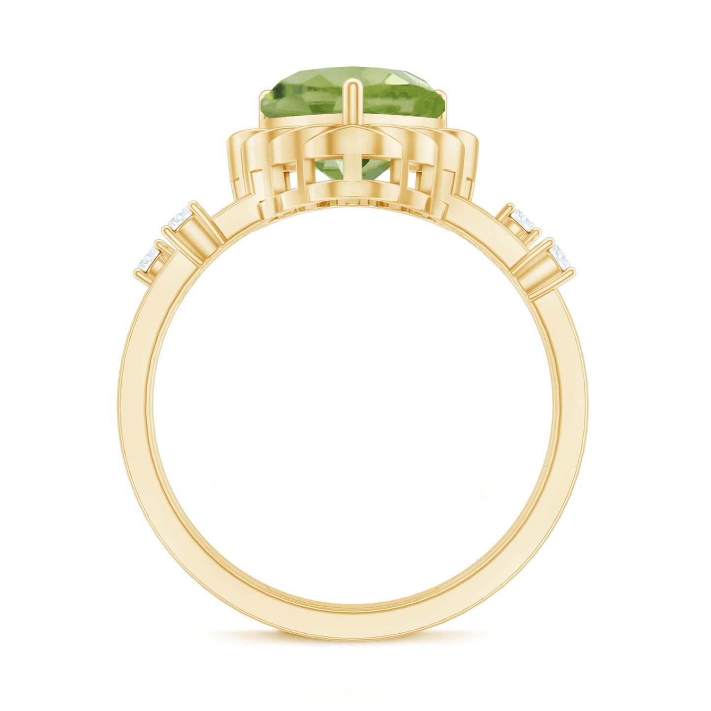 Heart Shape Peridot Solitaire Band Ring with Diamond Stones