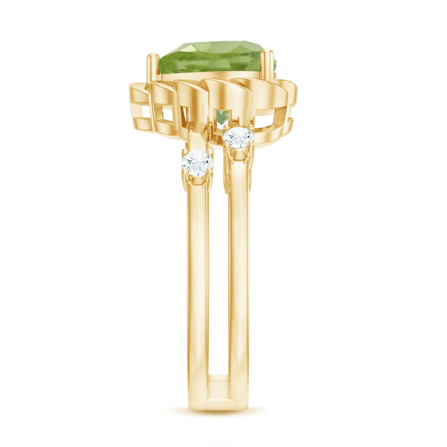 Heart Shape Peridot Solitaire Band Ring with Diamond Stones