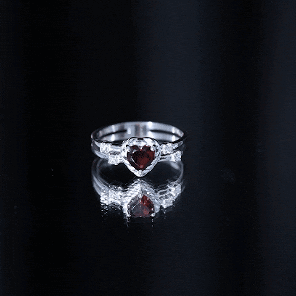 Natural Heart Shaped Garnet Diamond Double Band Engagement Ring