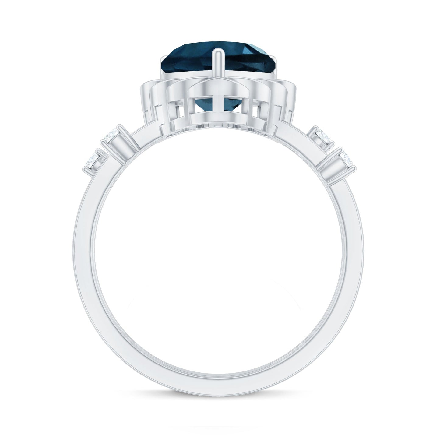 2 Carat Heart Shape London Blue Topaz Double Band Ring with Diamond