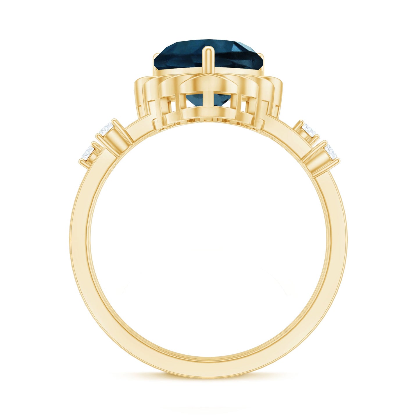 2 Carat Heart Shape London Blue Topaz Double Band Ring with Diamond
