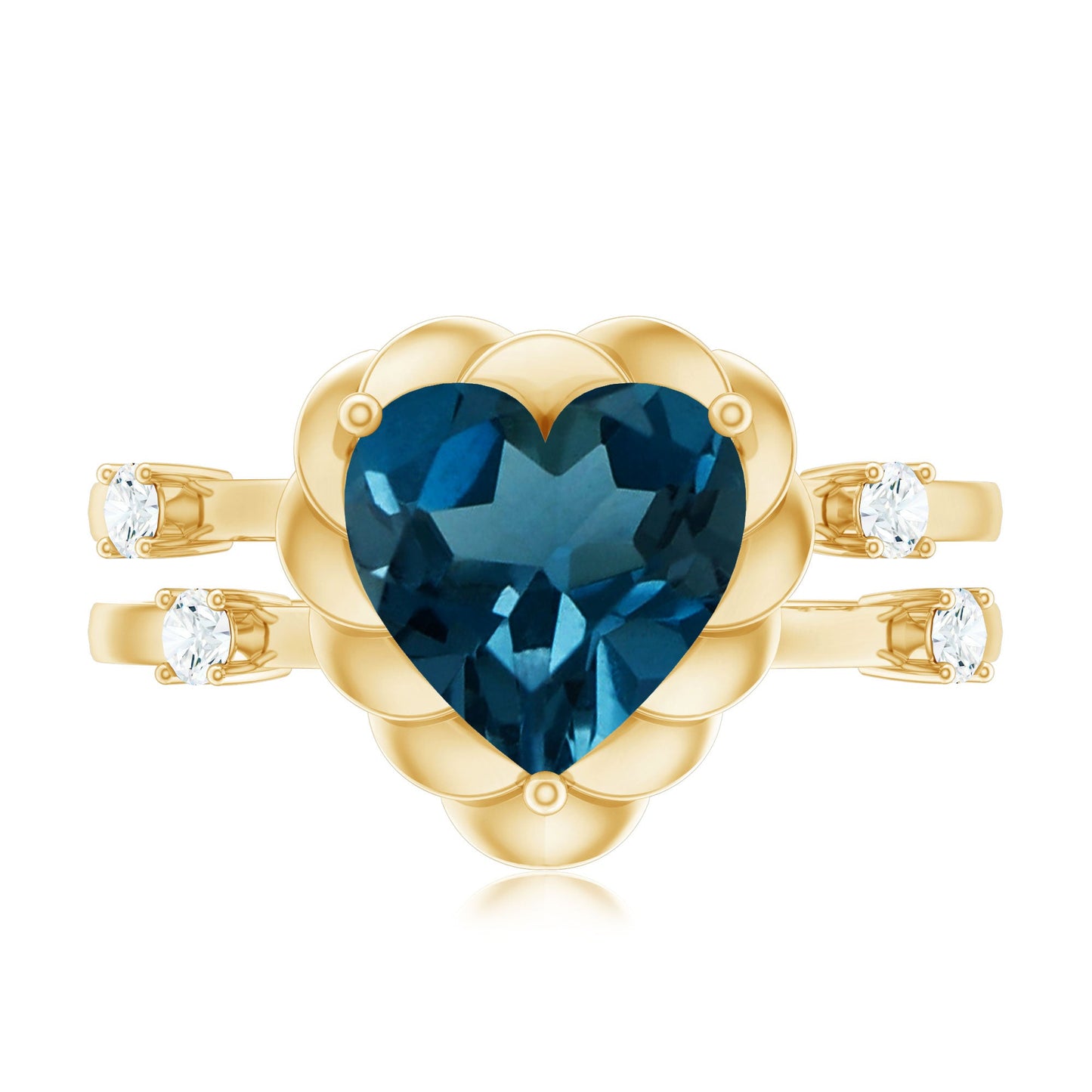 2 Carat Heart Shape London Blue Topaz Double Band Ring with Diamond