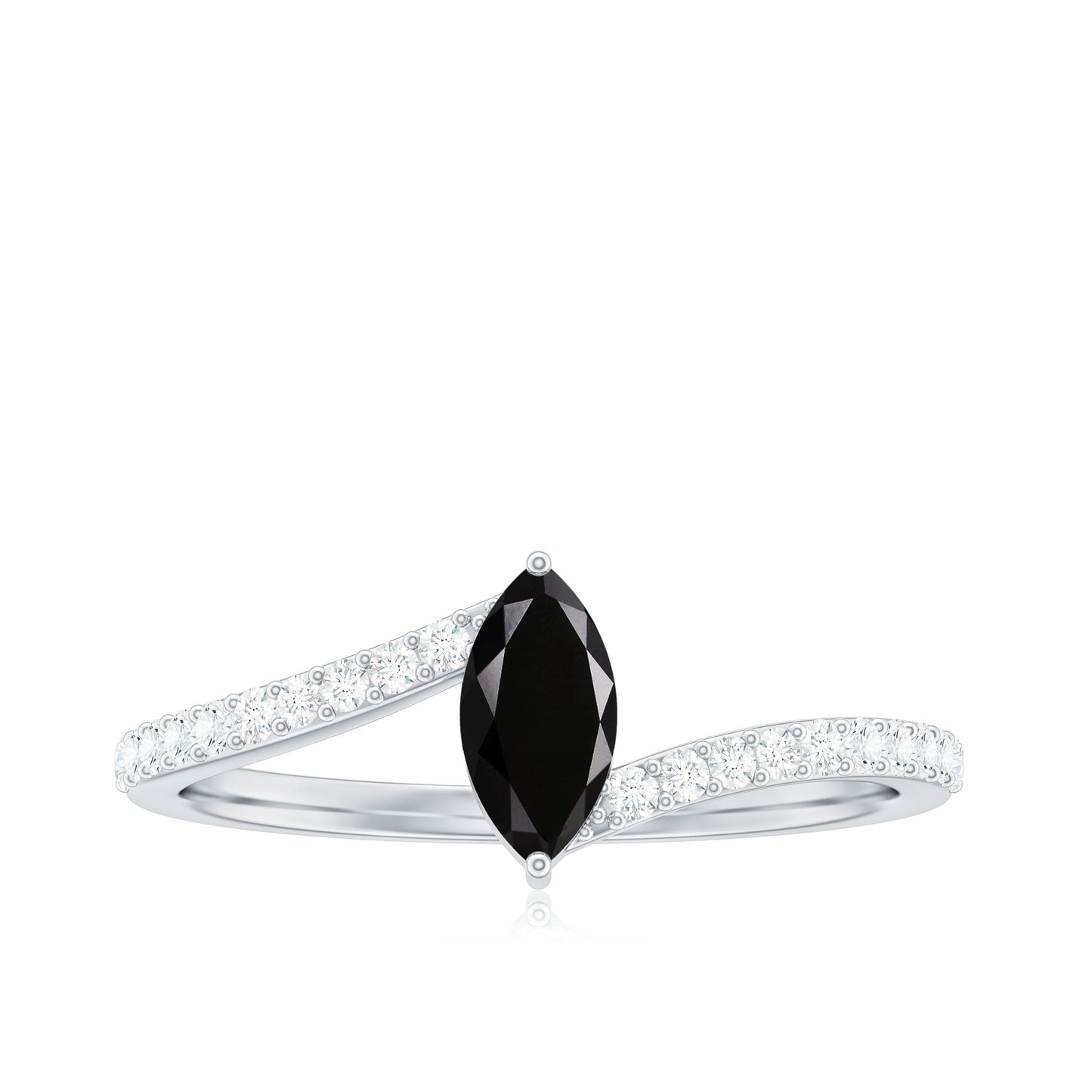 Real Marquise Black Spinel Promise Ring with Diamond Bypass Shank