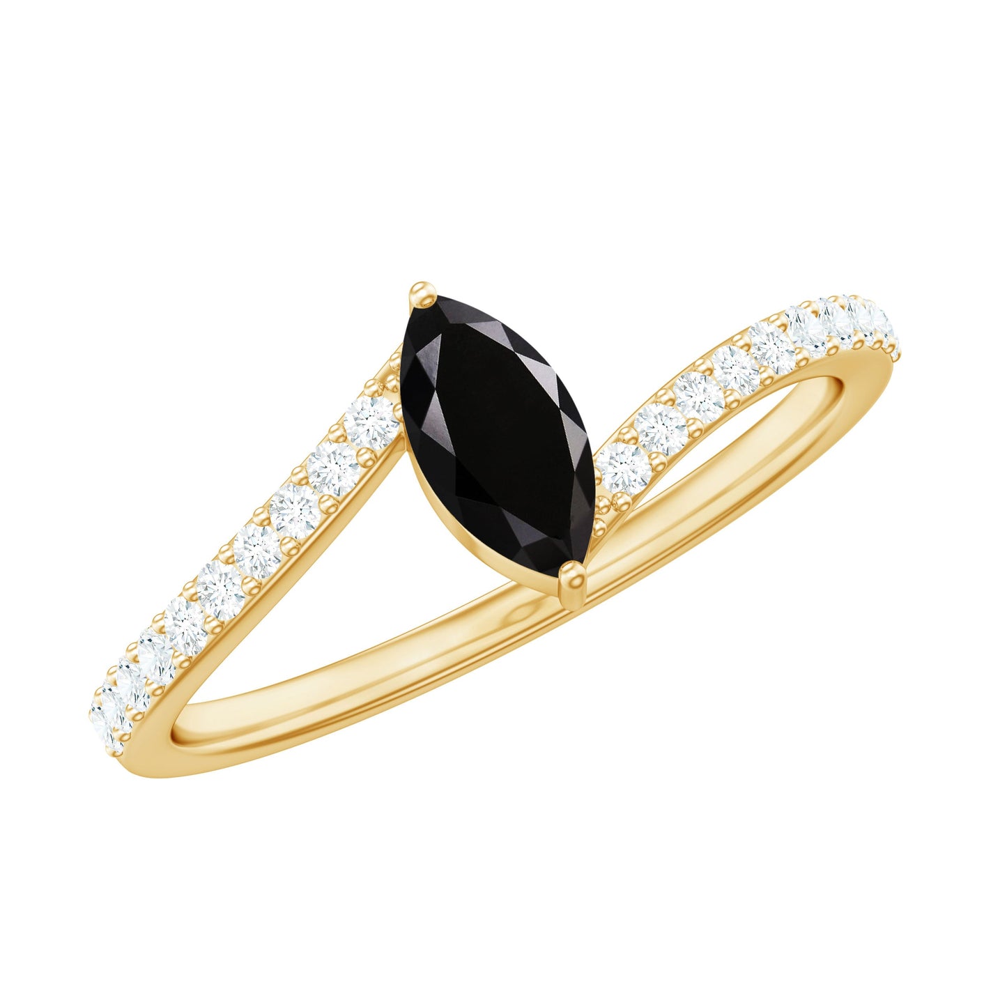 Real Marquise Black Spinel Promise Ring with Diamond Bypass Shank