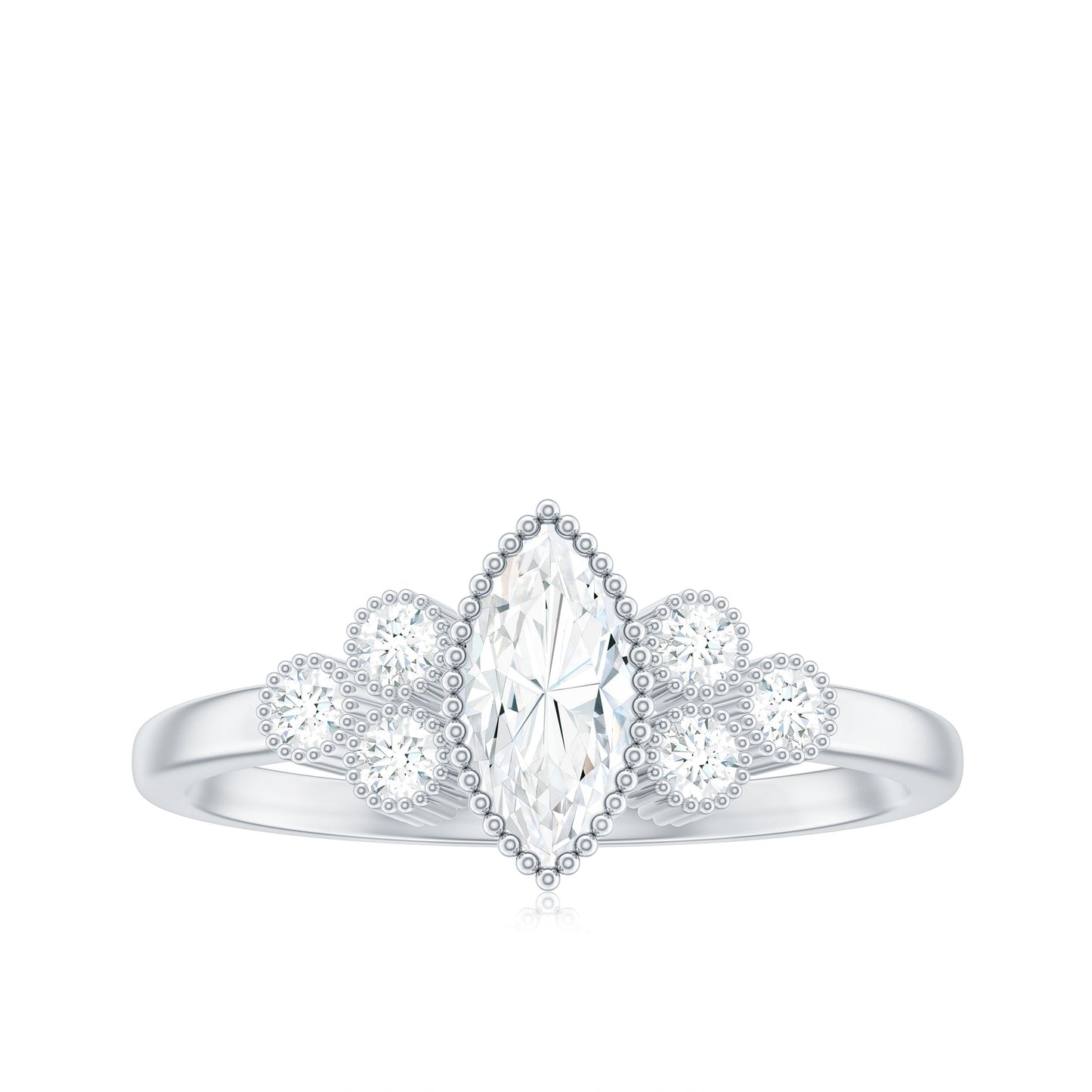 Marquise Moissanite Engagement Ring with Trios