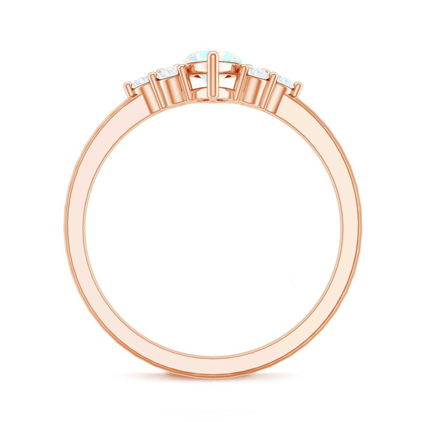 Vintage Looking Rainbow Opal Marquise Engagement Ring with Diamond Trio