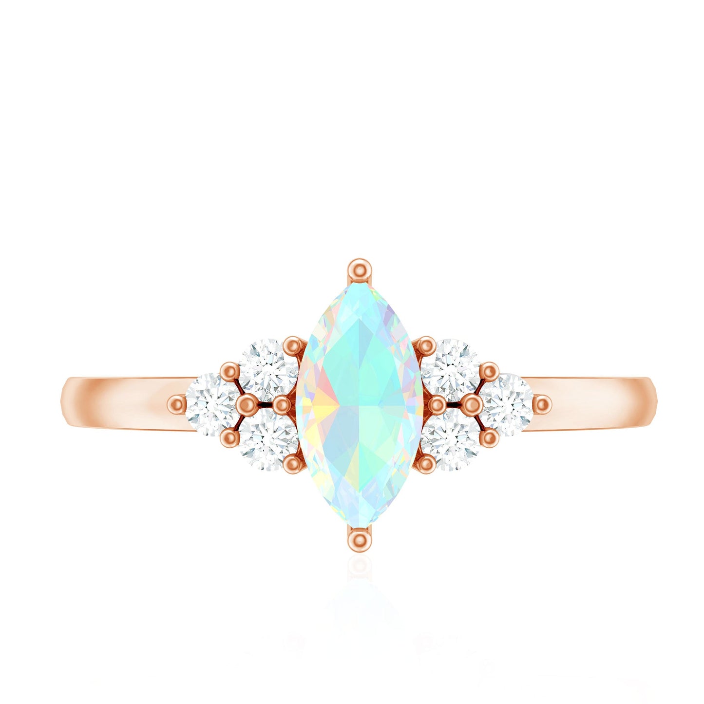 Vintage Looking Rainbow Opal Marquise Engagement Ring with Diamond Trio