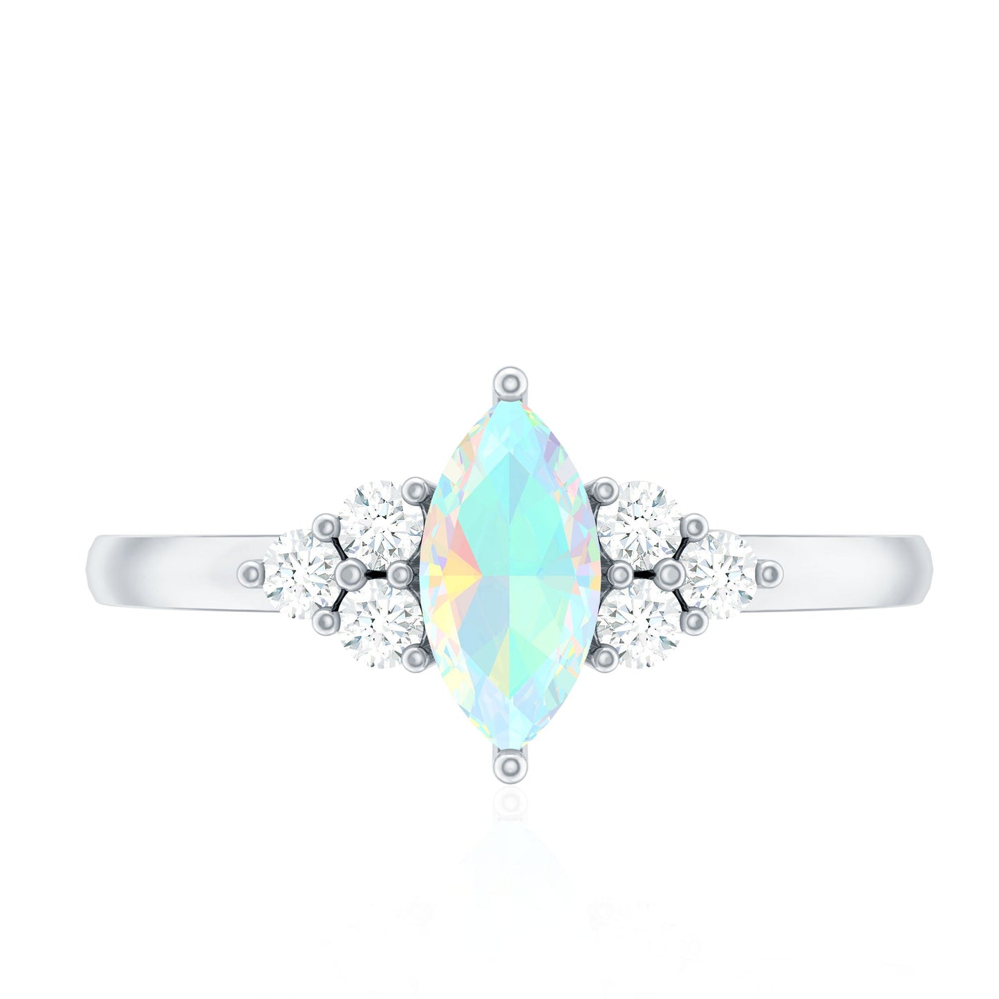 Vintage Looking Rainbow Opal Marquise Engagement Ring with Diamond Trio