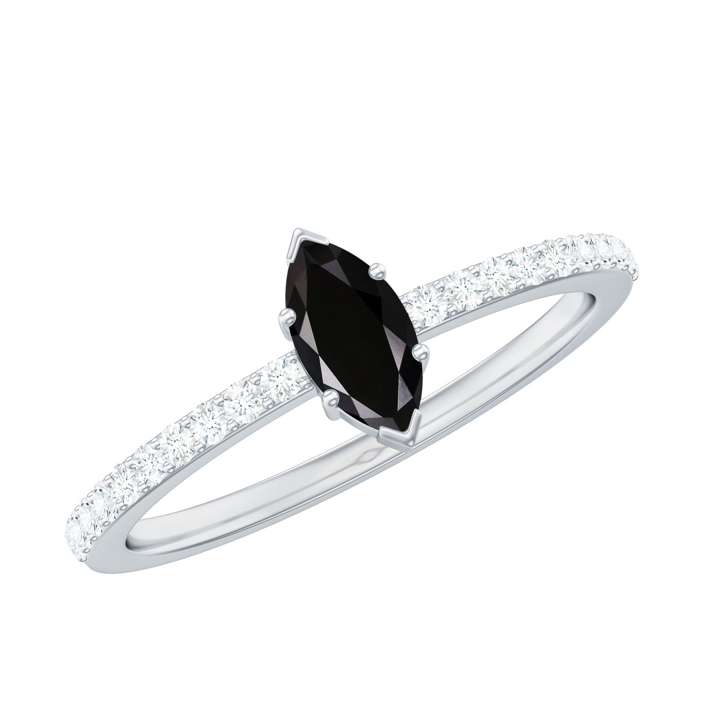 Marquise Black Spinel Diamond Promise Ring for Proposal