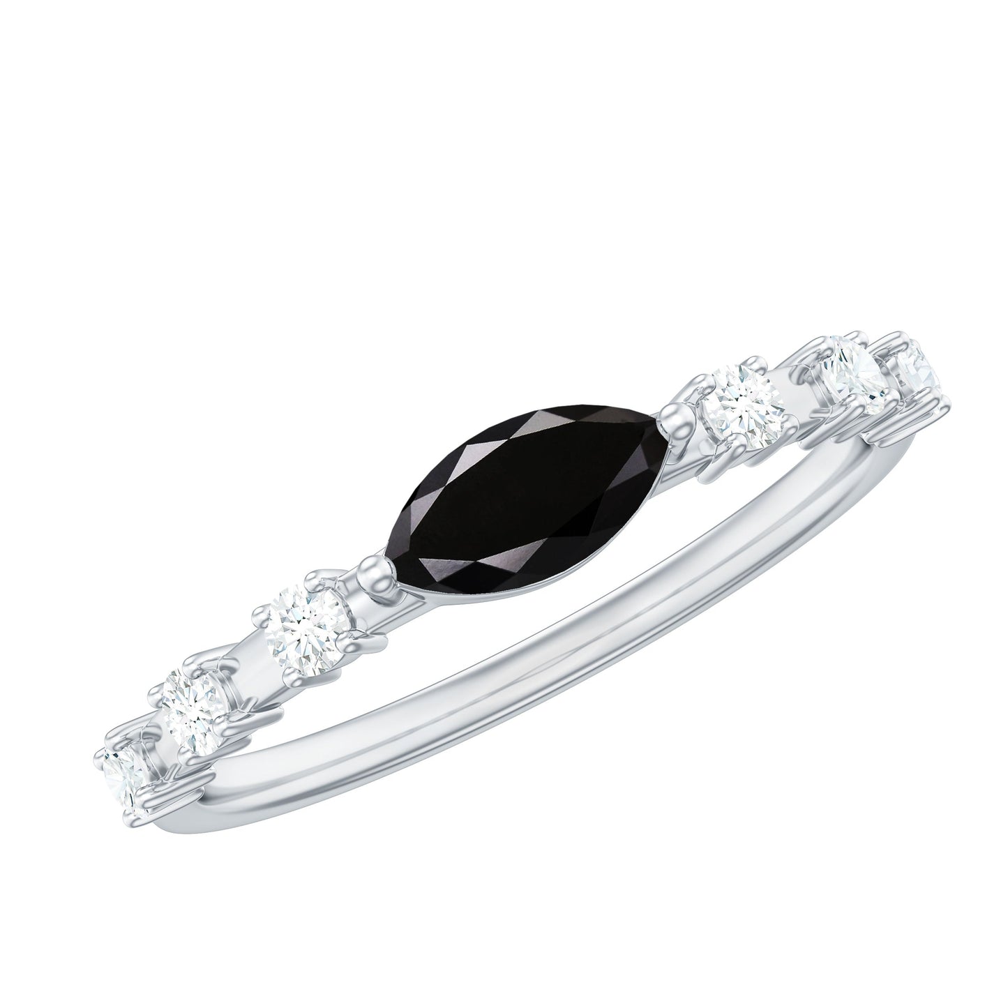 0.7 Carat Marquise Cut Black Onyx Minimal East West Ring with Diamond