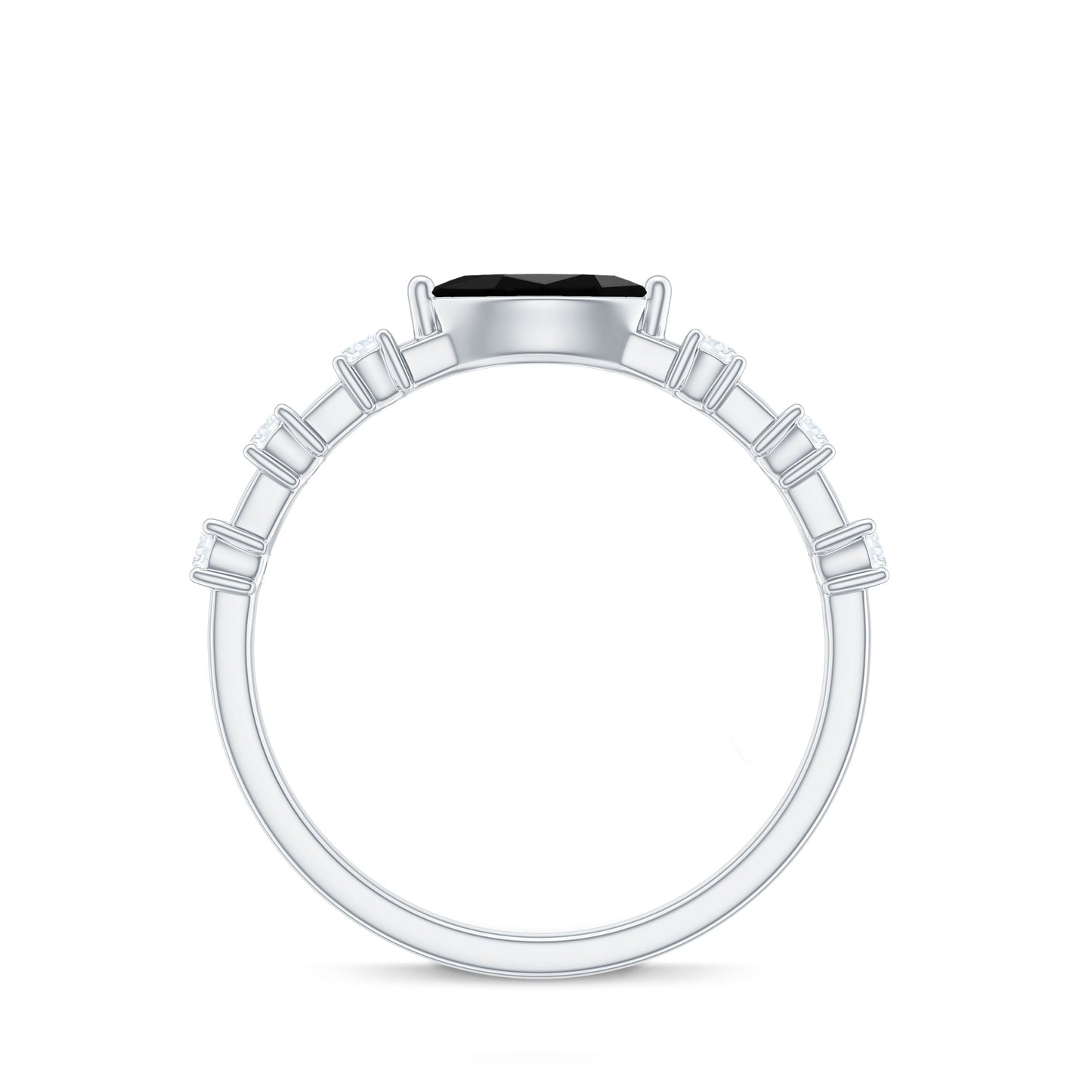0.7 Carat Marquise Cut Black Onyx Minimal East West Ring with Diamond