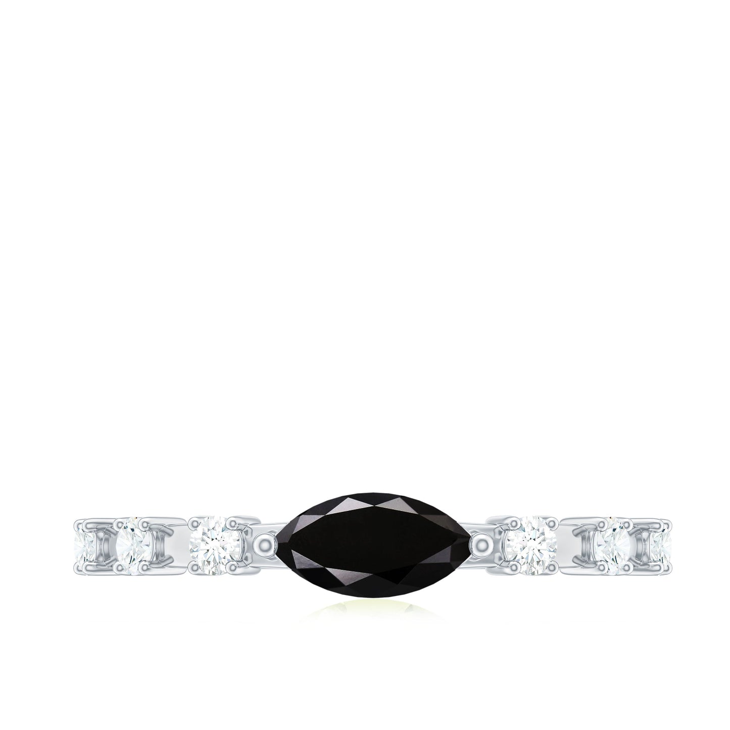 0.7 Carat Marquise Cut Black Onyx Minimal East West Ring with Diamond