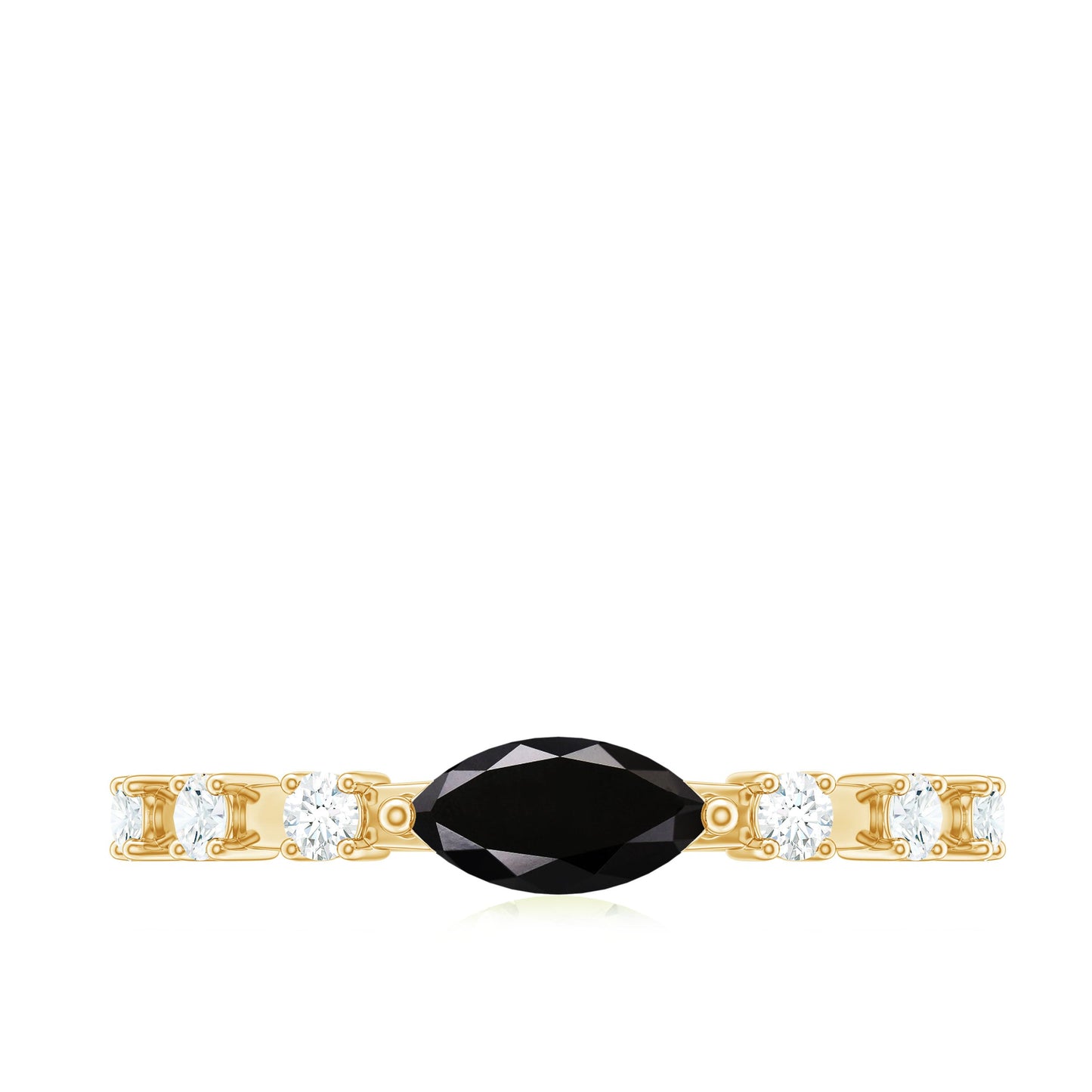 0.7 Carat Marquise Cut Black Onyx Minimal East West Ring with Diamond