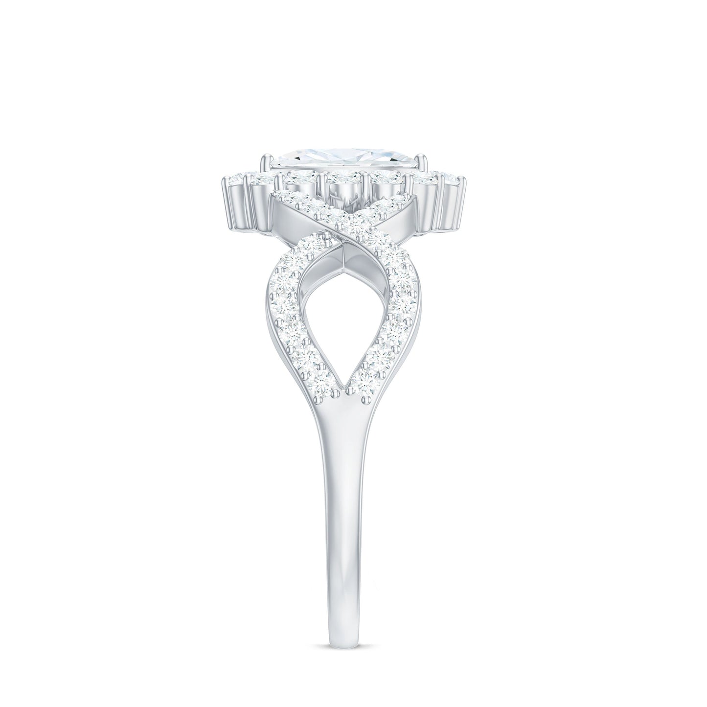 Marquise Moissanite Criss Cross Engagement Ring with Halo