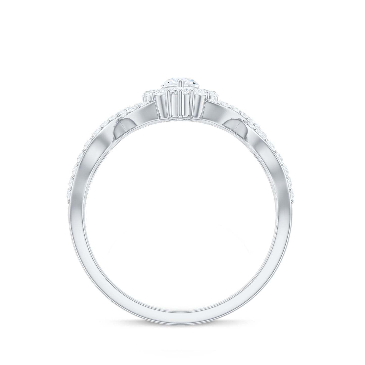 Marquise Moissanite Criss Cross Engagement Ring with Halo