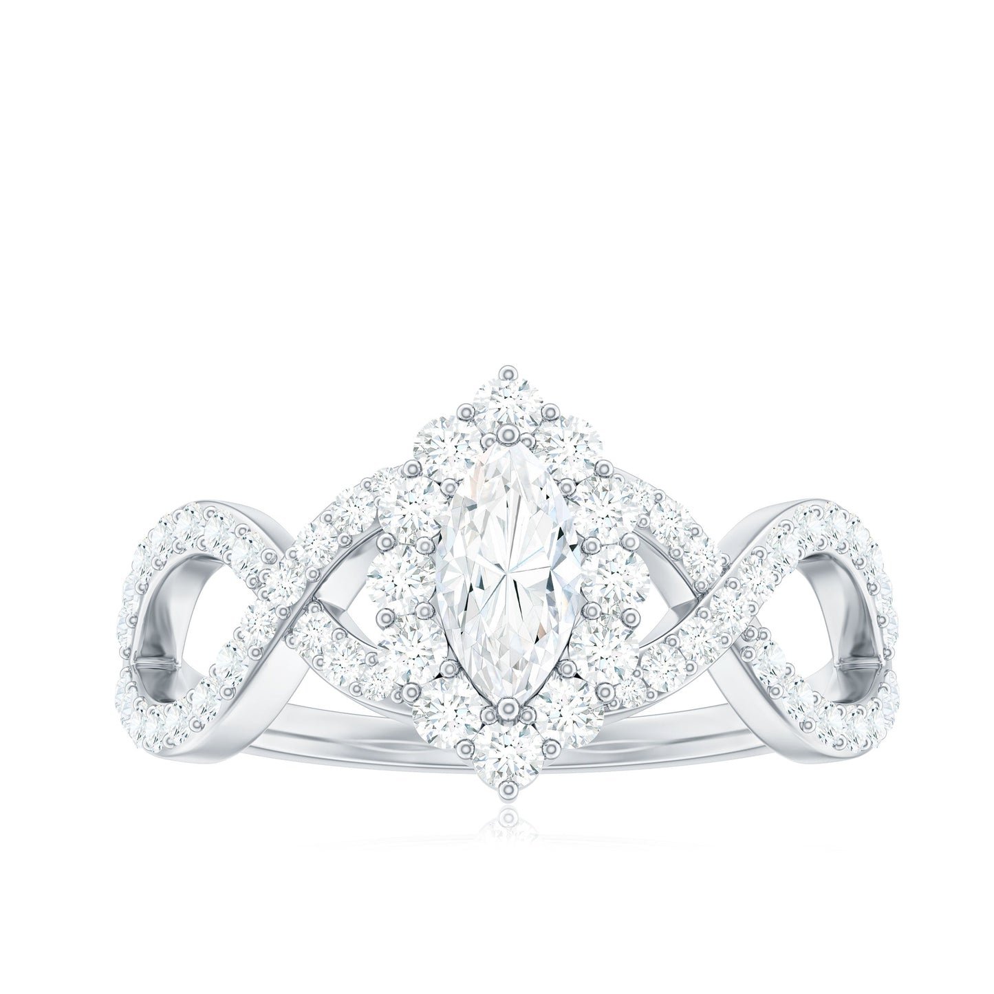 Marquise Moissanite Criss Cross Engagement Ring with Halo