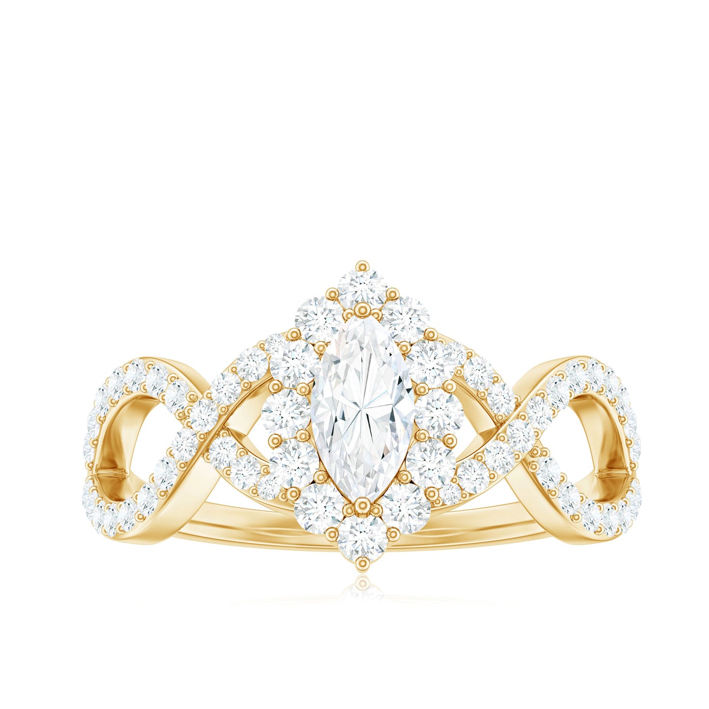Marquise Moissanite Criss Cross Engagement Ring with Halo