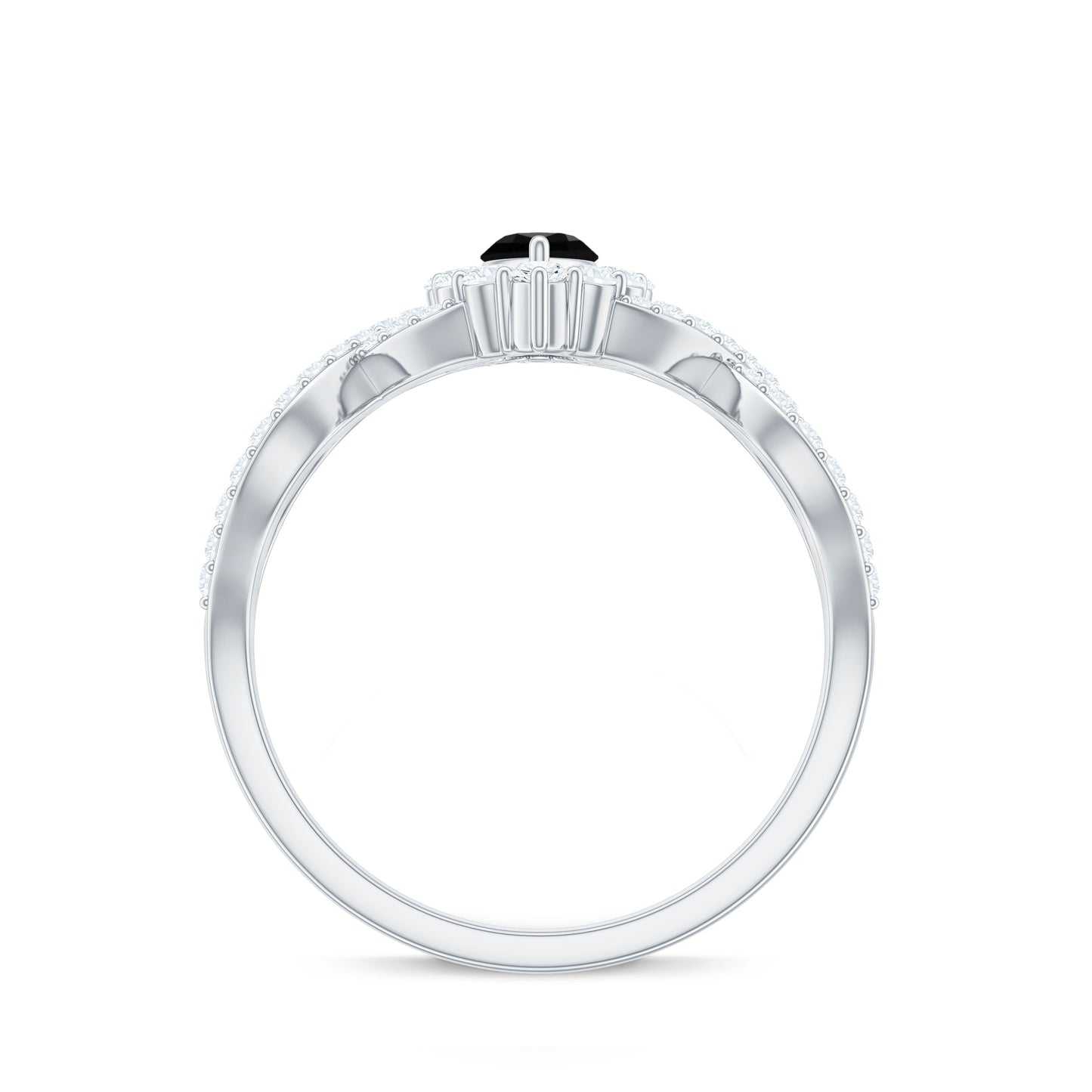 0.7 Carat Marquise Cut Black Onyx Statement Engagement Ring with Diamond Halo