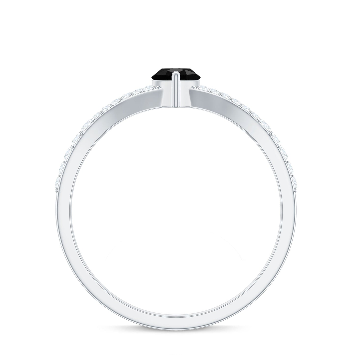 Minimal Black Spinel Marquise Engagement Ring with Diamond Split Shank