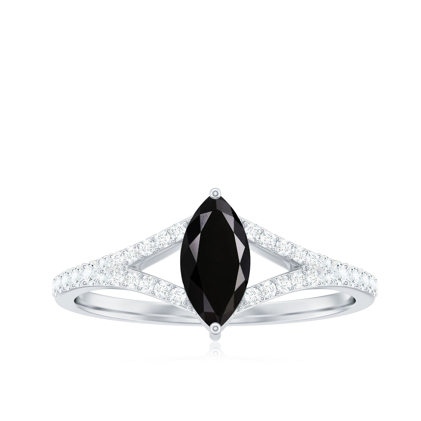 Minimal Black Spinel Marquise Engagement Ring with Diamond Split Shank