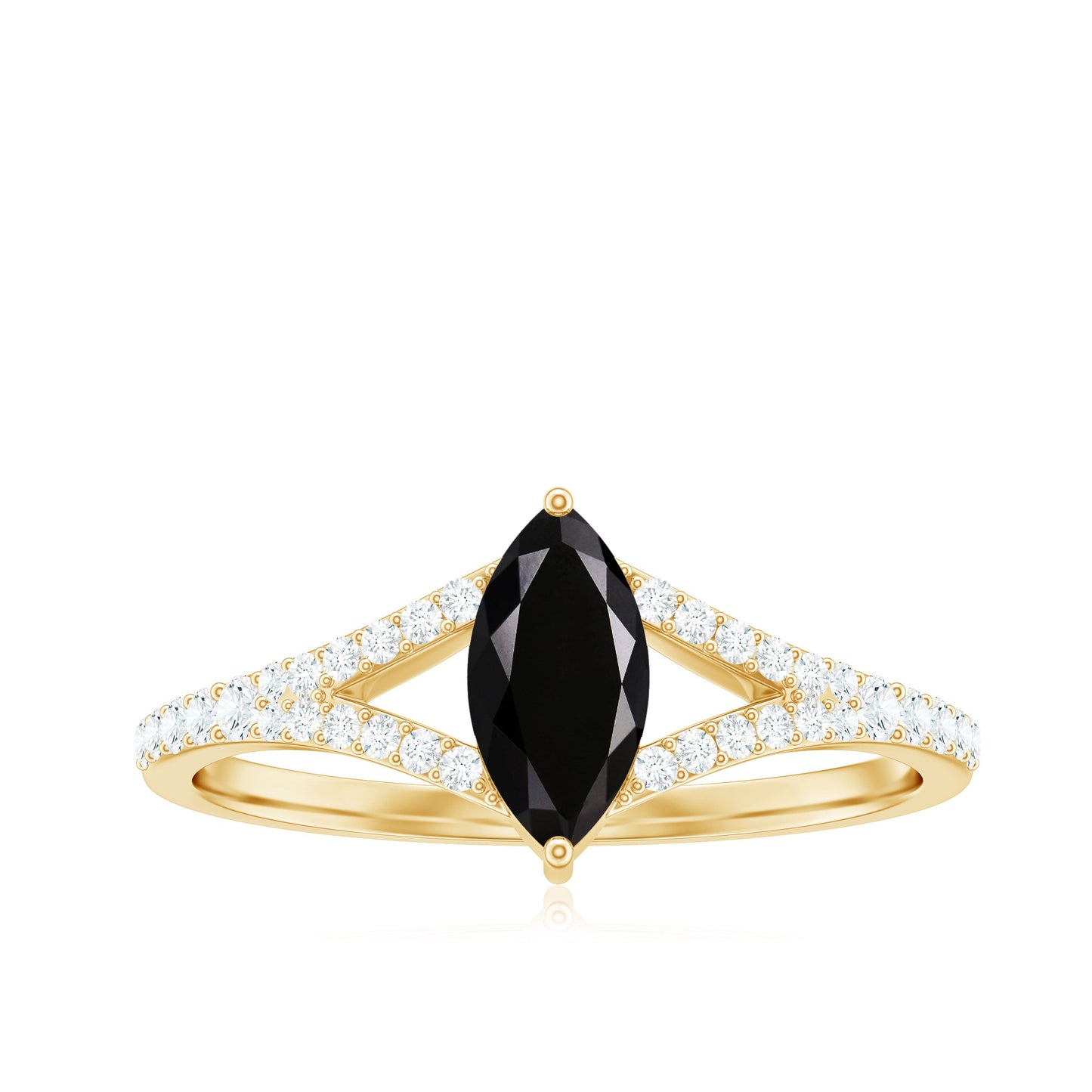 Minimal Black Spinel Marquise Engagement Ring with Diamond Split Shank