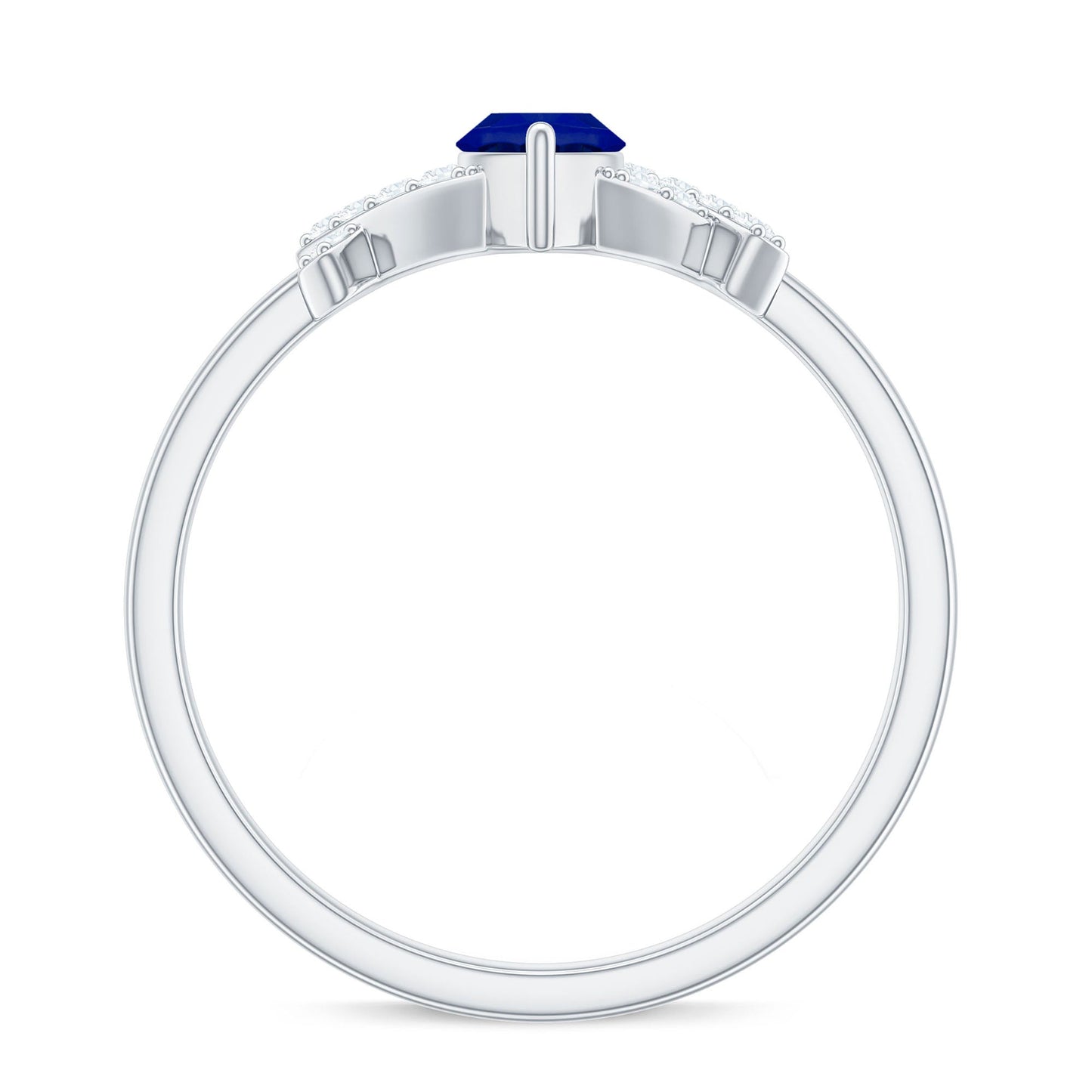 Certified 0.75 Carat Lab Grown Blue Sapphire Marquise Engagement Ring with Diamond