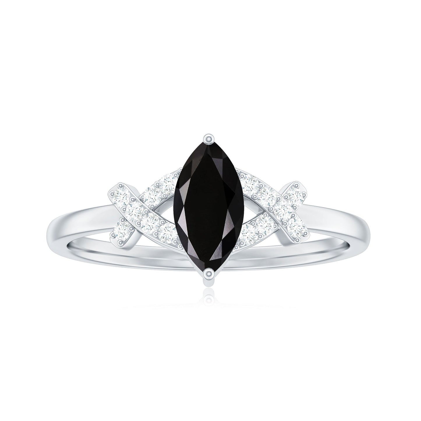 Natural Black Spinel Marquise Engagement Ring with Diamond