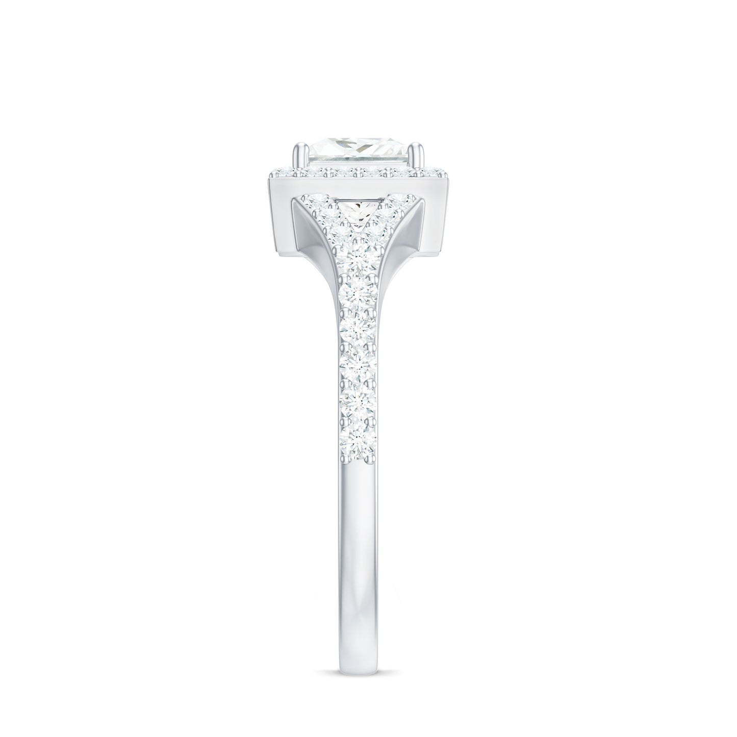 Princess Cut Moissanite Halo Engagement Ring with Split Band