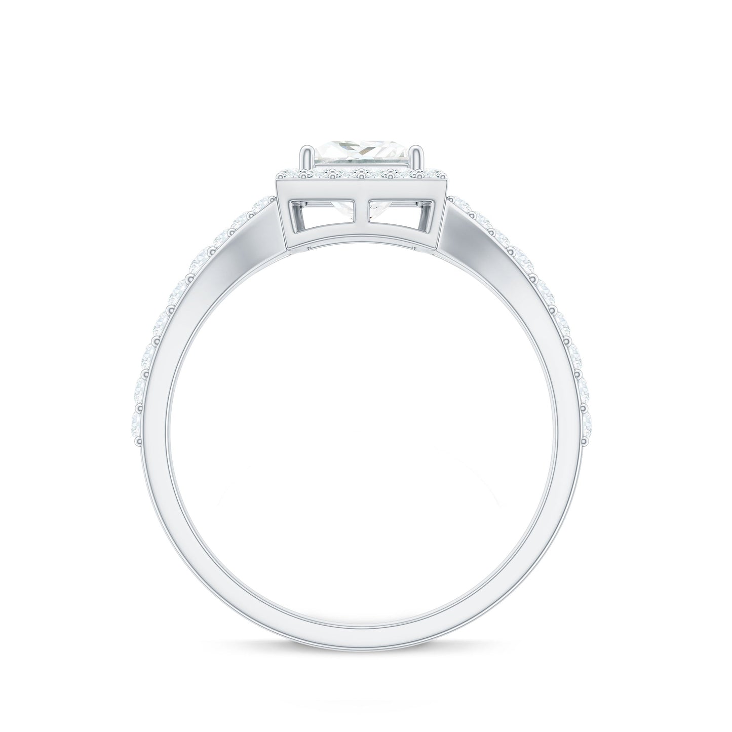Princess Cut Moissanite Halo Engagement Ring with Split Band